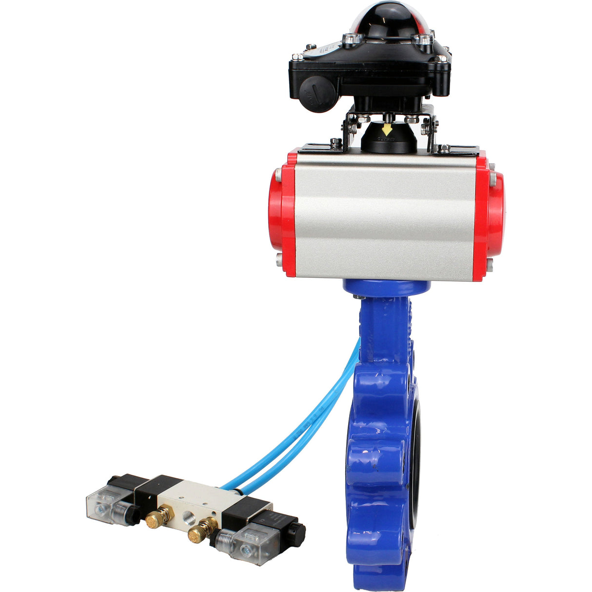 Vanne papillon d'eau Elephant WBV1616E-2W-Fb-H, matériau du corps - fonte QT450, matériau du disque - fonte QT450, joint - EPDM, actionneur pneumatique PA-SA avec ressorts de rappel, 4V320-10 220V, BKV APL-210N