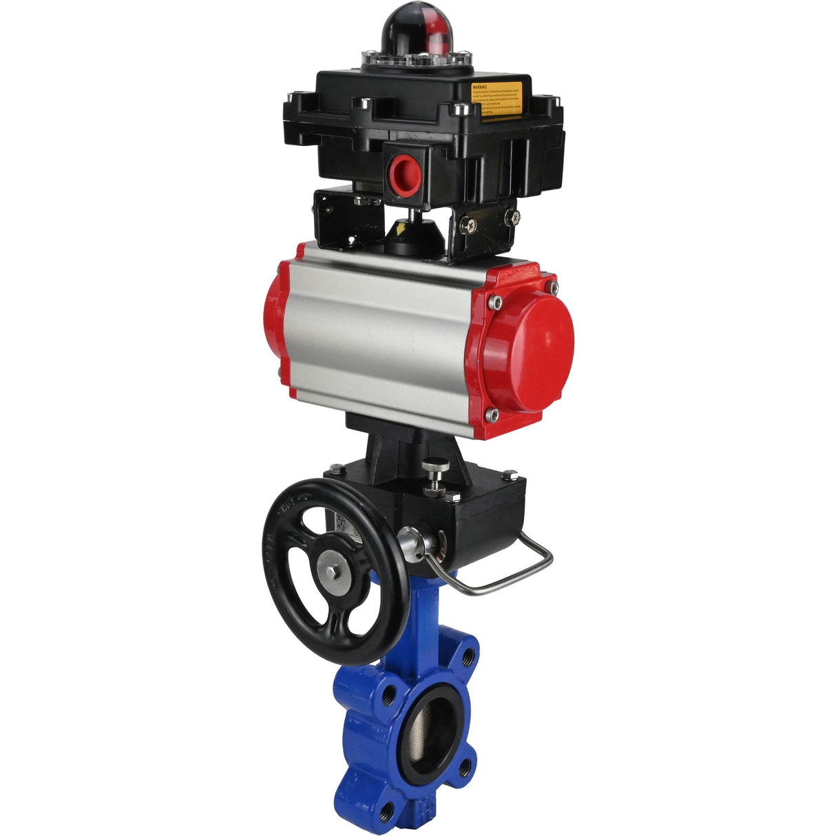 Vanne papillon d'eau Elephant WBV1616N-2W-Fb-H, matériau du corps - fonte QT450, matériau du disque - fonte QT450, joint - NBR, avec actionneur pneumatique double effet PA-DA, volant MON, BKV APL-410N EX