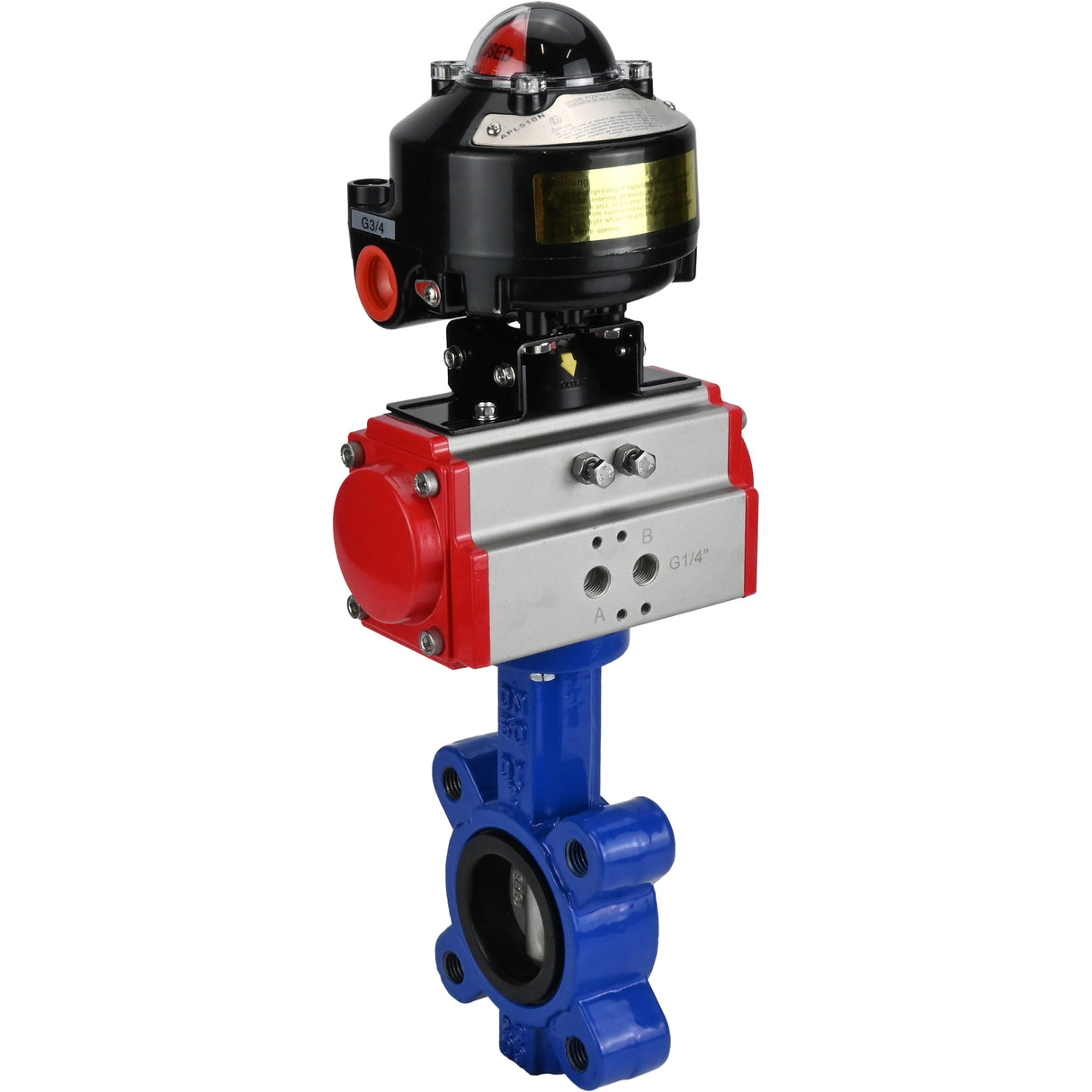 Vanne papillon d'eau Elephant WBV1616E-2W-Fb-H, matériau du corps - fonte QT450, matériau du disque - fonte QT450, joint - EPDM, actionneur pneumatique PA-SA avec ressorts de rappel, , BKV APL-510N EX