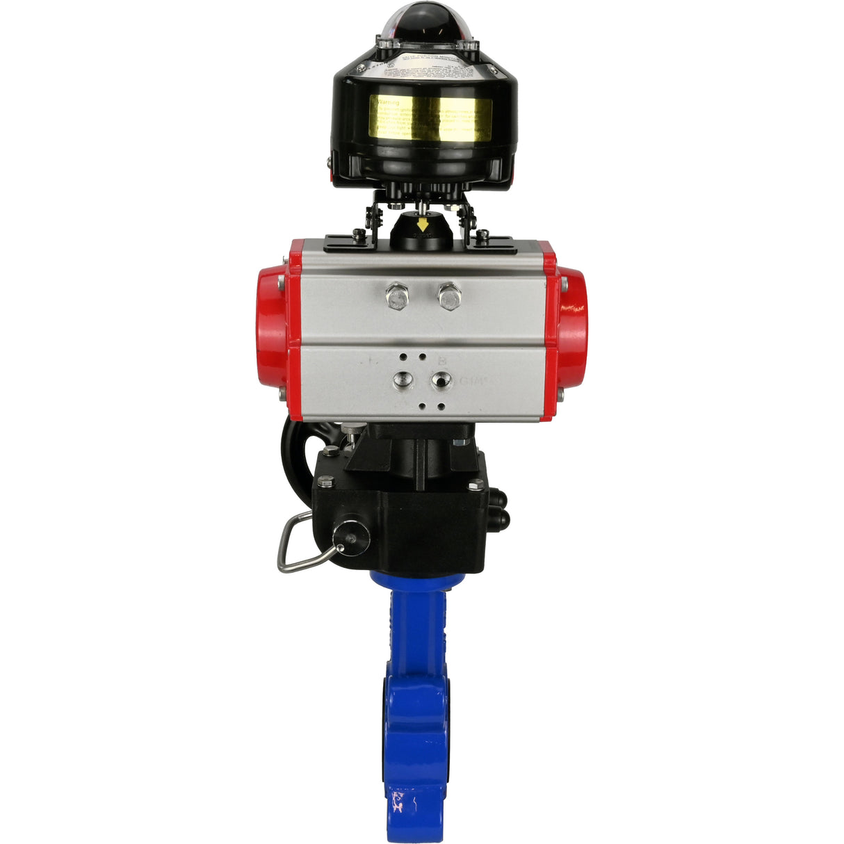 Vanne papillon d'eau Elephant WBV1616N-2W-Fb-H, matériau du corps - fonte QT450, matériau du disque - fonte QT450, joint - NBR, avec actionneur pneumatique double effet PA-DA, volant MON, BKV APL-510N EX