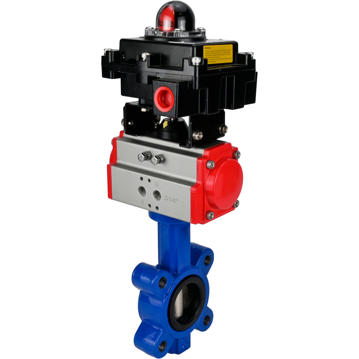 Vanne papillon d'eau Elephant WBV1616E-2W-Fb-H, matériau du corps - fonte QT450, matériau du disque - fonte QT450, joint - EPDM, actionneur pneumatique PA-SA avec ressorts de rappel, , BKV APL-410N EX