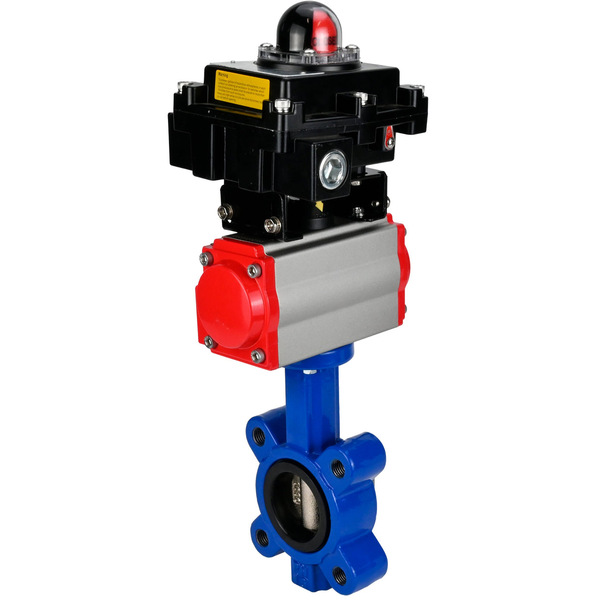 Vanne papillon d'eau Elephant WBV1616N-2W-Fb-H, matériau du corps - fonte QT450, matériau du disque - fonte QT450, joint - NBR, actionneur pneumatique PA-SA avec ressorts de rappel, , BKV APL-410N EX