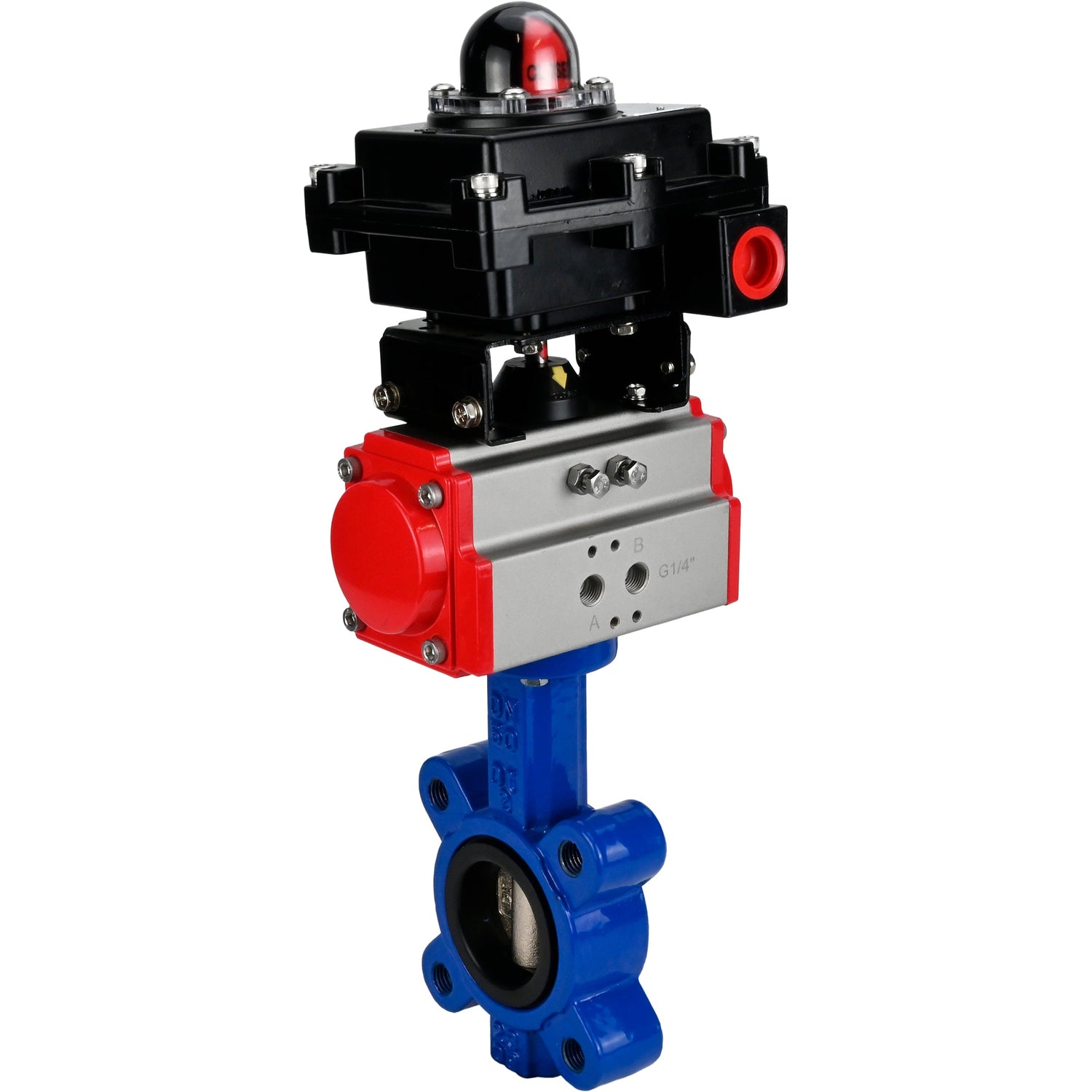 Vanne papillon d'eau Elephant WBV1616E-2W-Fb-H, matériau du corps - fonte QT450, matériau du disque - fonte QT450, joint - EPDM, avec actionneur pneumatique double action PA-DA, BKV APL-410N EX