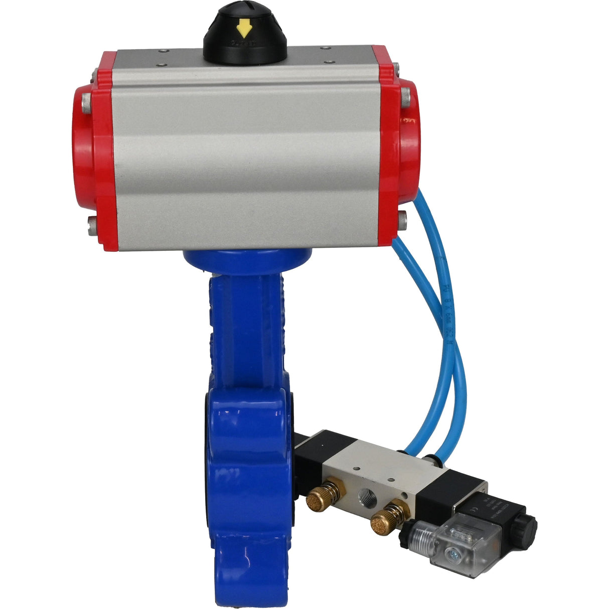 Vanne papillon d'eau Elephant WBV1616E-2W-Fb-H, matériau du corps - fonte QT450, matériau du disque - fonte QT450, joint - EPDM, actionneur pneumatique PA-SA avec ressorts de rappel, 4V320-10 220V