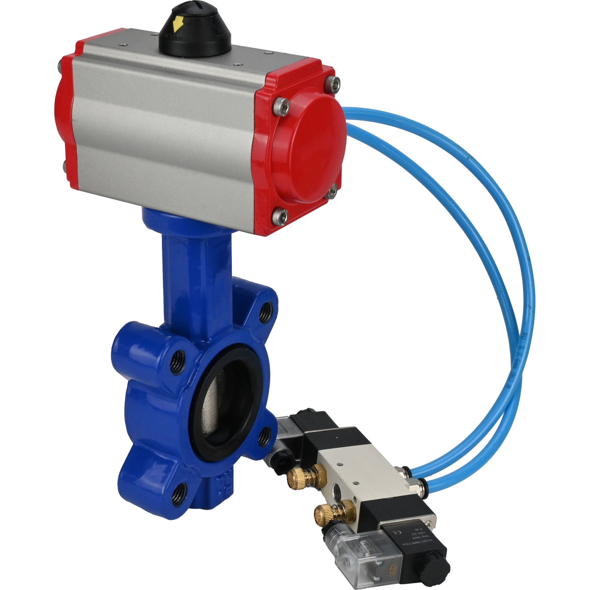 Vanne papillon d'eau Elephant WBV1616E-2W-Fb-H, matériau du corps - fonte QT450, matériau du disque - fonte QT450, joint - EPDM, avec actionneur pneumatique double action PA-DA, 4V320-10 220V