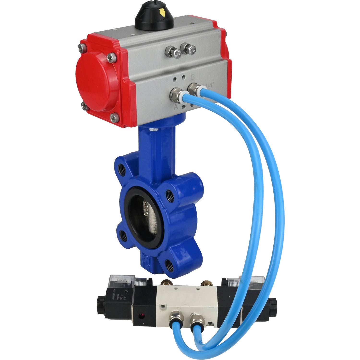 Vanne papillon d'eau Elephant WBV1616N-2W-Fb-H, matériau du corps - fonte QT450, matériau du disque - fonte QT450, joint - NBR, avec actionneur pneumatique double effet PA-DA, 4V320-10 220V