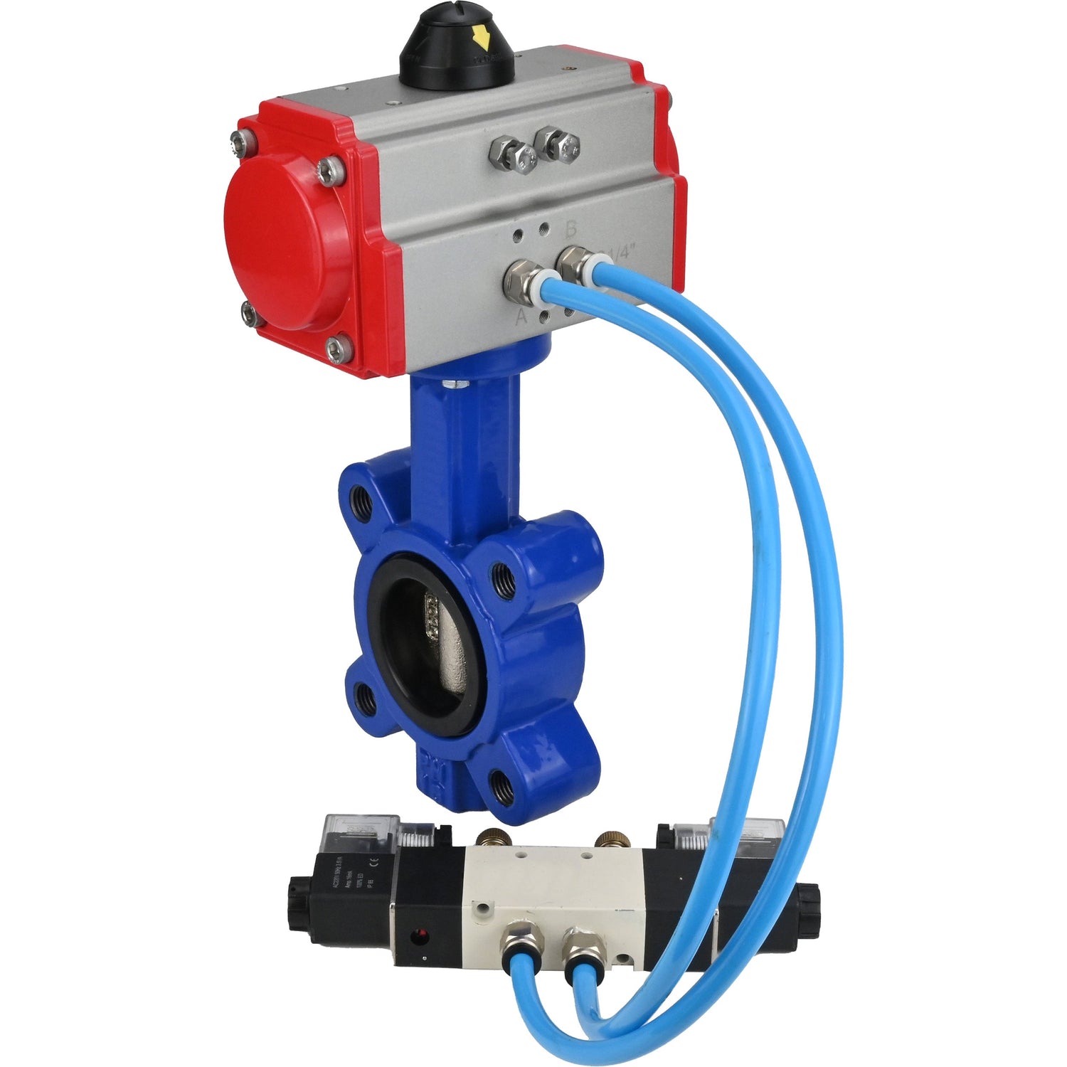 Vanne papillon d'eau Elephant WBV1616N-2W-Fb-H, matériau du corps - fonte QT450, matériau du disque - fonte QT450, joint - NBR, avec actionneur pneumatique double effet PA-DA, 4V320-08 220V