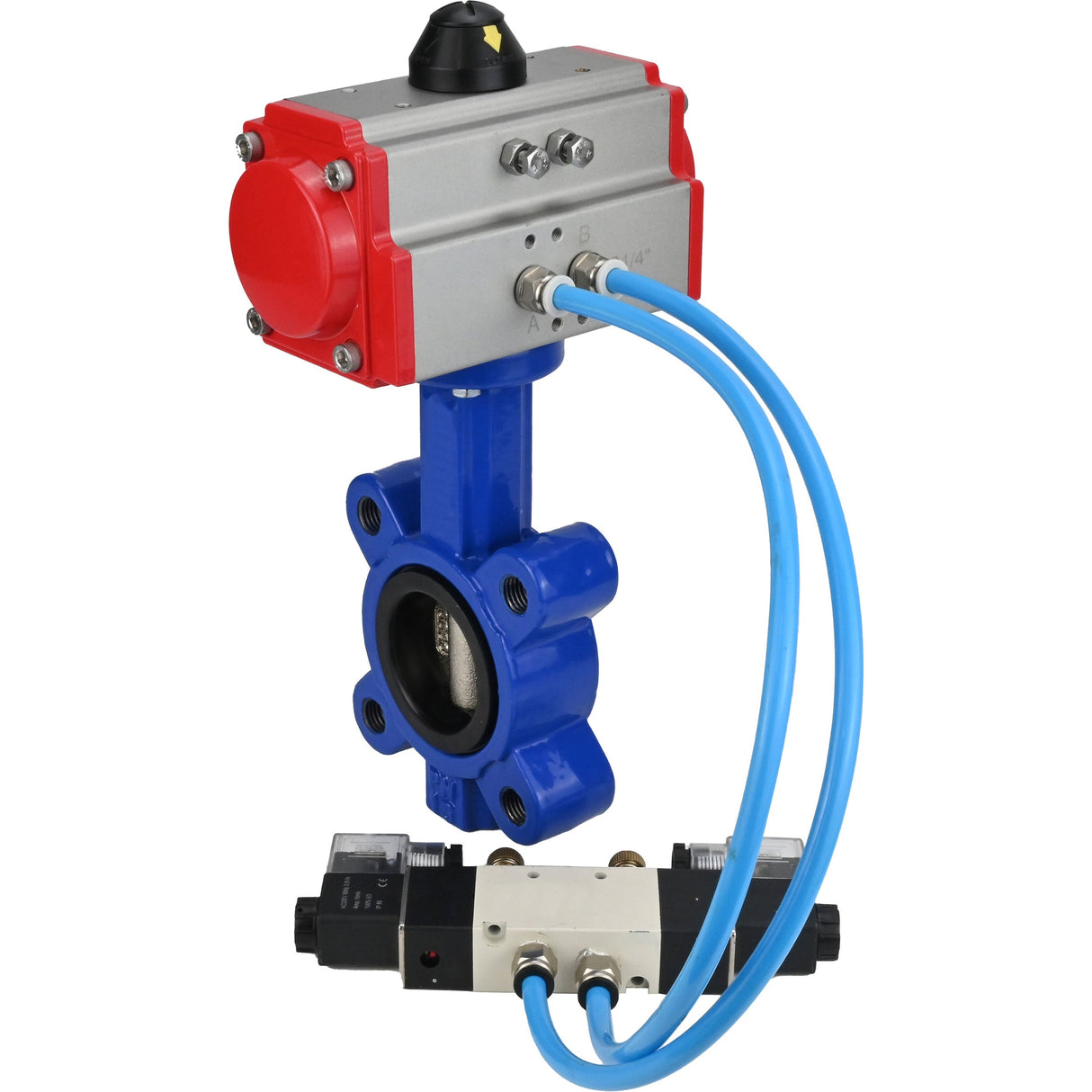 Vanne papillon d'eau Elephant WBV1616N-2W-Fb-H, matériau du corps - fonte QT450, matériau du disque - fonte QT450, joint - NBR, actionneur pneumatique PA-SA avec ressorts de rappel, 4V320-10 220V