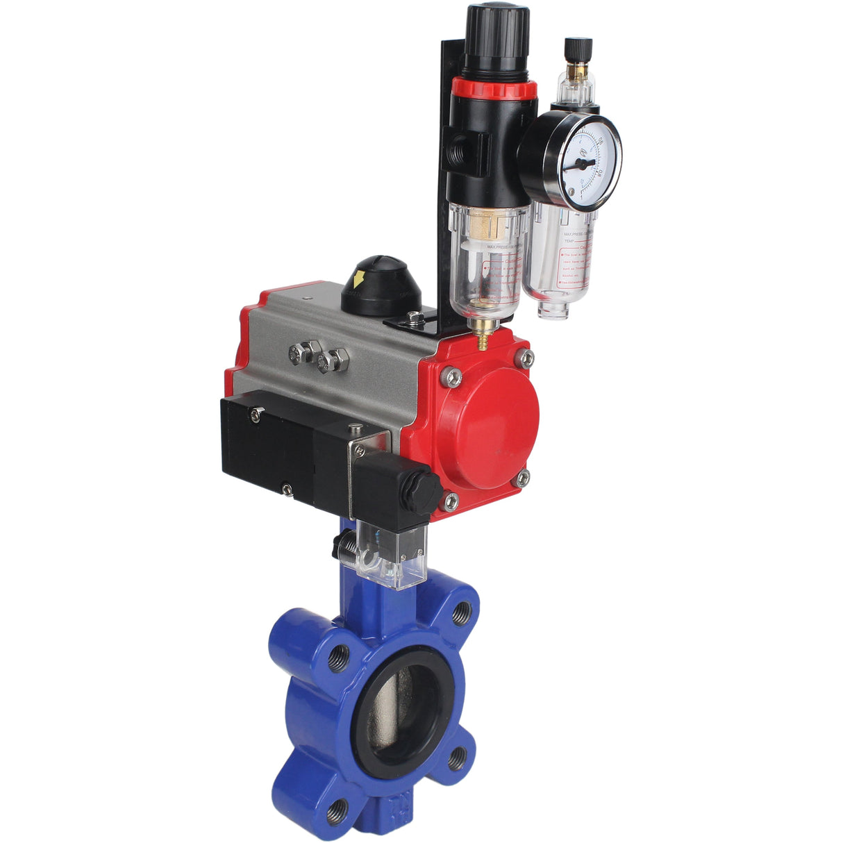 Vanne papillon d'eau Elephant WBV1616N-2W-Fb-H, matériau du corps - fonte QT450, matériau du disque - fonte QT450, joint - NBR, actionneur pneumatique PA-SA avec ressorts de rappel, 4M310-08 24V BPV AFC2000