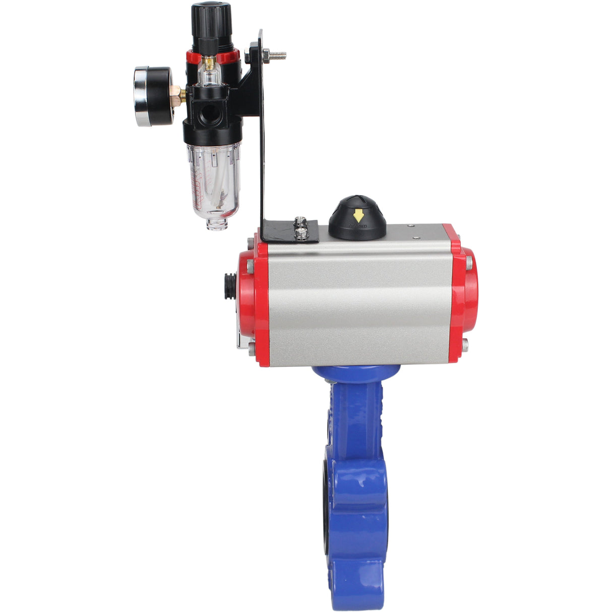 Vanne papillon d'eau Elephant WBV1616N-2W-Fb-H, matériau du corps - fonte QT450, matériau du disque - fonte QT450, joint - NBR, actionneur pneumatique PA-SA avec ressorts de rappel, 4M310-08 24V BPV AFC2000