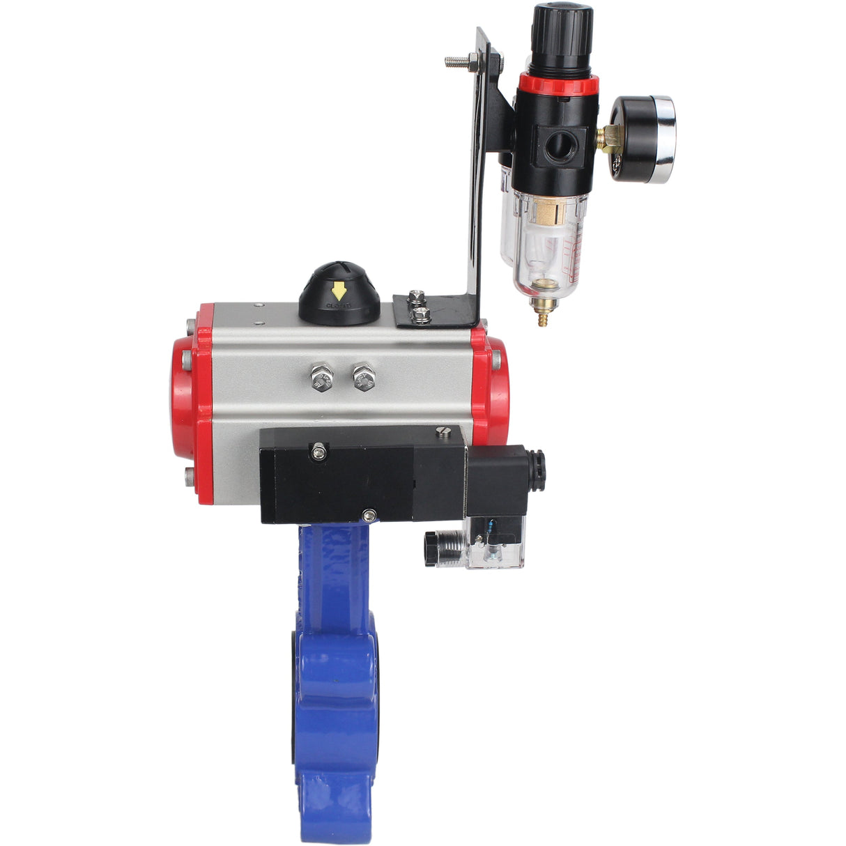 Vanne papillon d'eau Elephant WBV1616N-2W-Fb-H, matériau du corps - fonte QT450, matériau du disque - fonte QT450, joint - NBR, actionneur pneumatique PA-SA avec ressorts de rappel, 4M310-08 24V BPV AFC2000