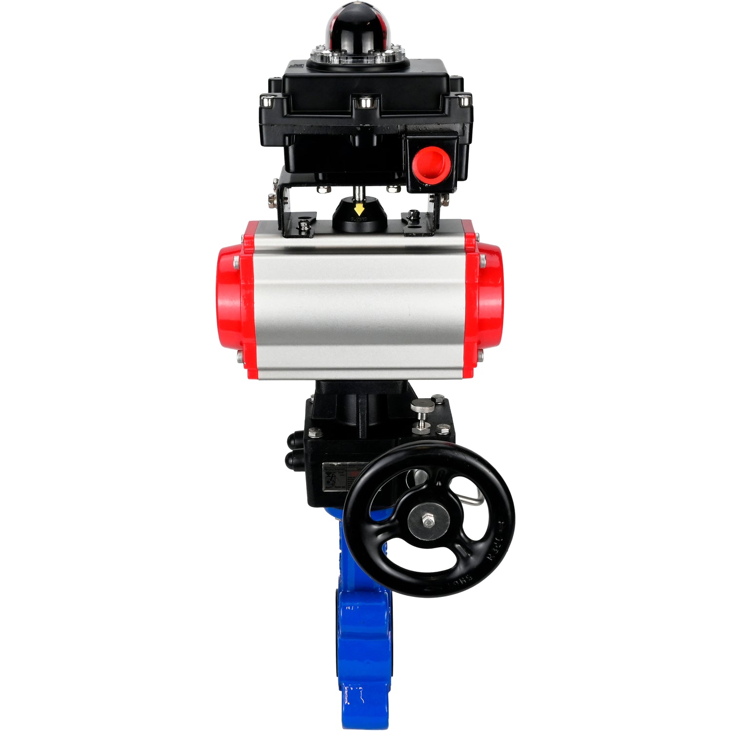 Vanne papillon d'eau Elephant WBV1616N-2W-Fb-H, matériau du corps - fonte QT450, matériau du disque - fonte QT450, joint - NBR, actionneur pneumatique PA-DA double action, 4M310-08 220V, BKV APL-410N EX, volant MON