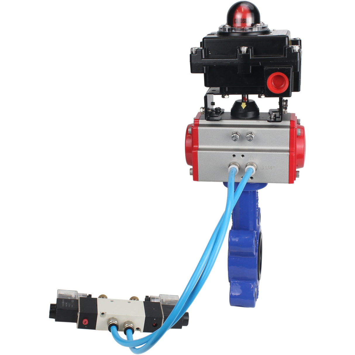 Vanne papillon d'eau Elephant WBV1616N-2W-Fb-H, matériau du corps - fonte QT450, matériau du disque - fonte QT450, joint - NBR, avec actionneur pneumatique double effet PA-DA, 4V320-08 220V, BKV APL-410N EX