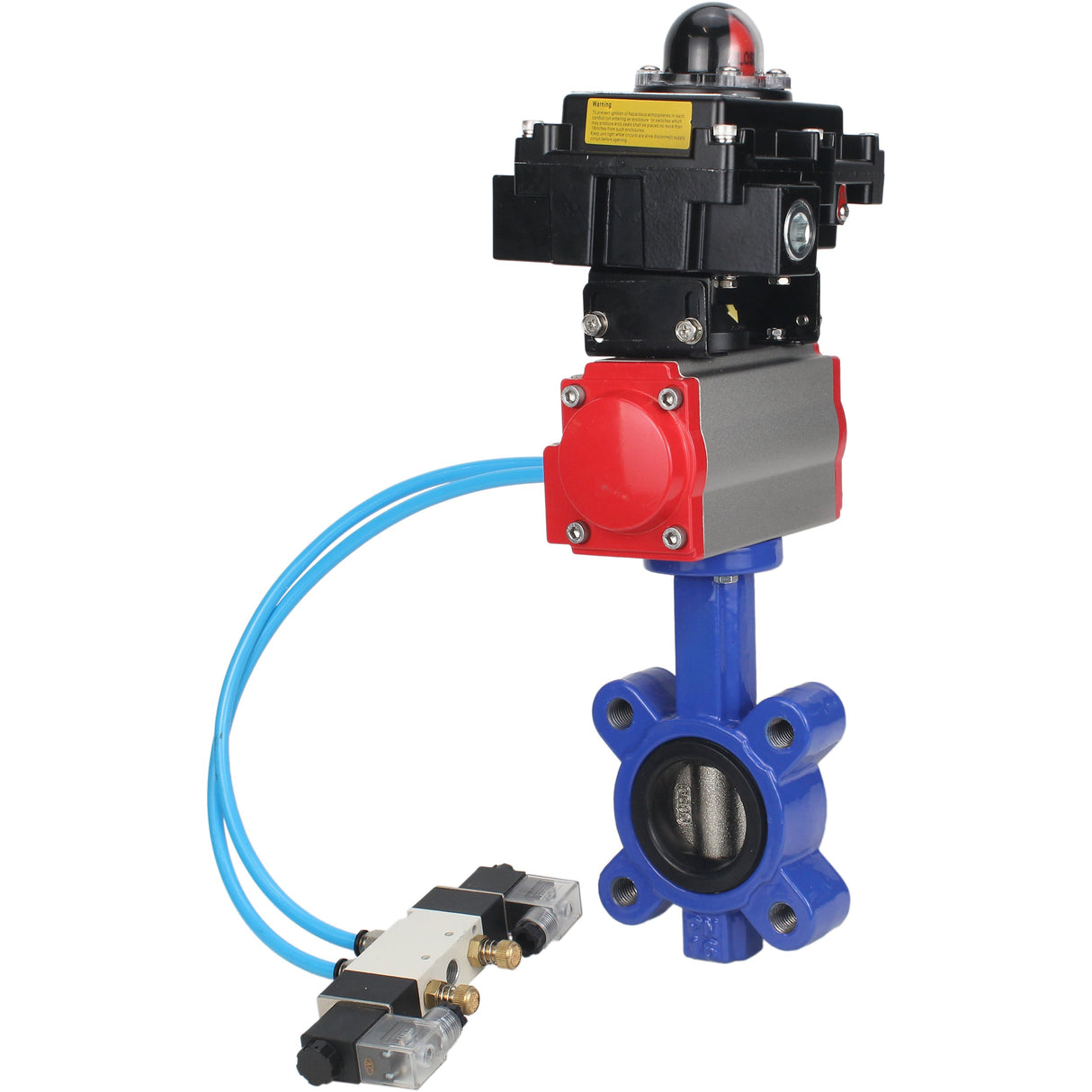 Vanne papillon d'eau Elephant WBV1616E-2W-Fb-H, matériau du corps - fonte QT450, matériau du disque - fonte QT450, joint - EPDM, actionneur pneumatique PA-SA avec ressorts de rappel, 4V320-08 220V, BKV APL-410N EX