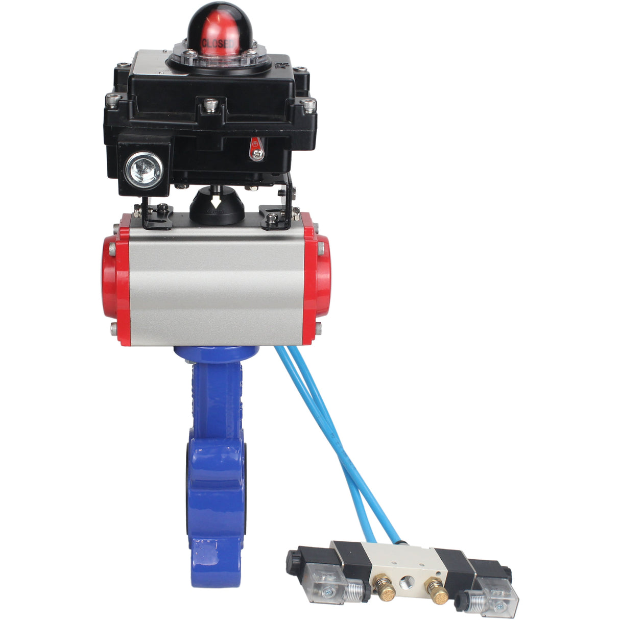 Vanne papillon d'eau Elephant WBV1616E-2W-Fb-H, matériau du corps - fonte QT450, matériau du disque - fonte QT450, joint - EPDM, actionneur pneumatique PA-SA avec ressorts de rappel, 4V320-10 220V, BKV APL-410N EX