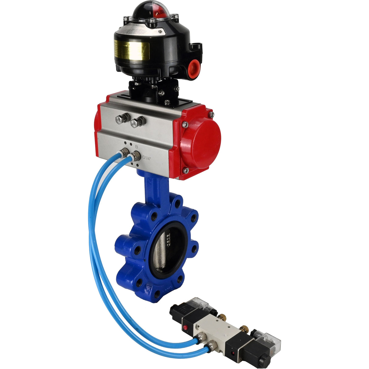 Vanne papillon d'eau Elephant WBV1616N-2W-Fb-H, matériau du corps - fonte QT450, matériau du disque - fonte QT450, joint - NBR, actionneur pneumatique PA-SA avec ressorts de rappel, 4V320-10 220V, BKV APL-510N EX