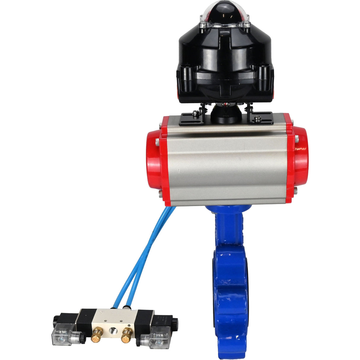 Vanne papillon d'eau Elephant WBV1616E-2W-Fb-H, matériau du corps - fonte QT450, matériau du disque - fonte QT450, joint - EPDM, actionneur pneumatique PA-SA avec ressorts de rappel, 4V320-08 220V, BKV APL-510N EX