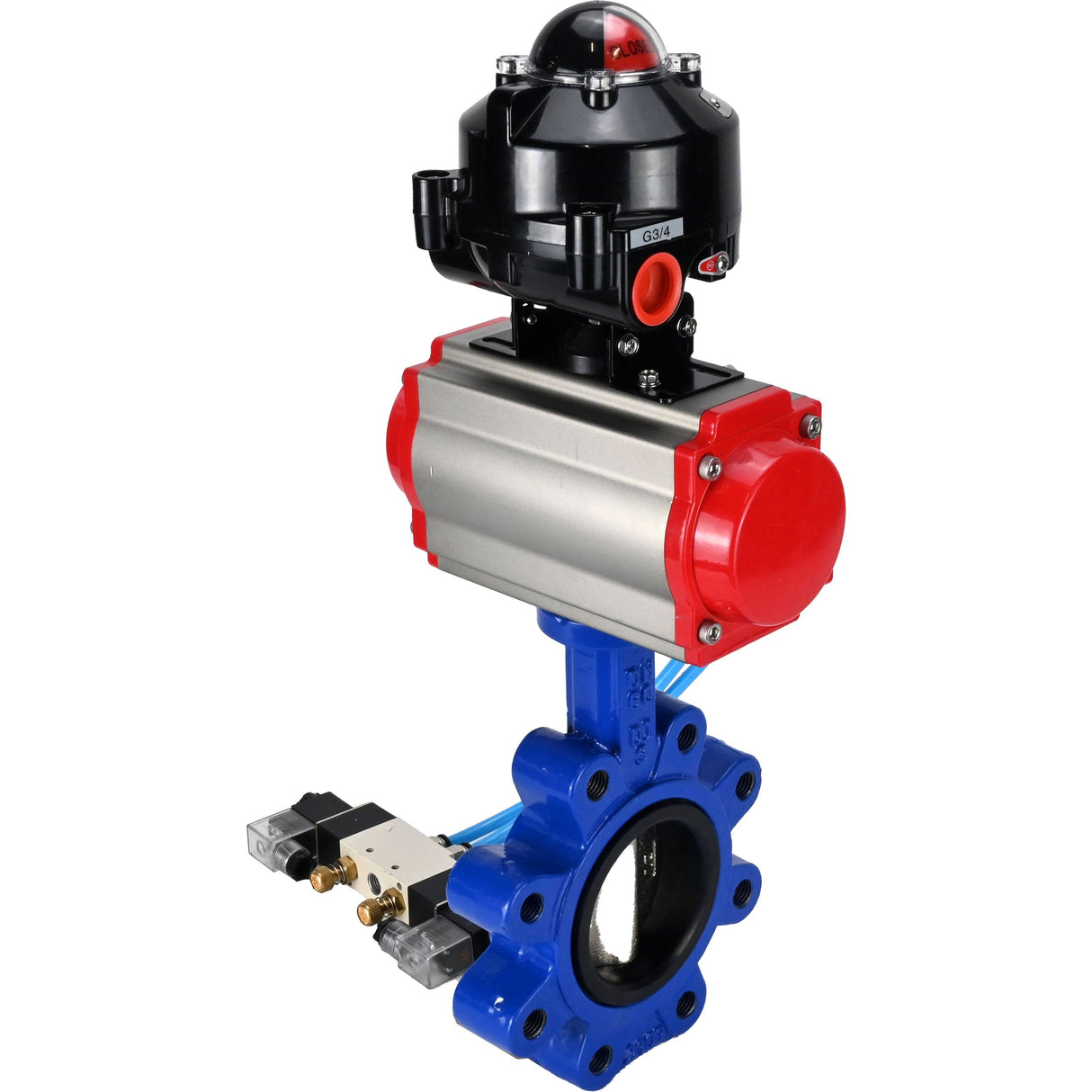 Vanne papillon d'eau Elephant WBV1616N-2W-Fb-H, matériau du corps - fonte QT450, matériau du disque - fonte QT450, joint - NBR, actionneur pneumatique PA-SA avec ressorts de rappel, 4V320-10 220V, BKV APL-510N EX