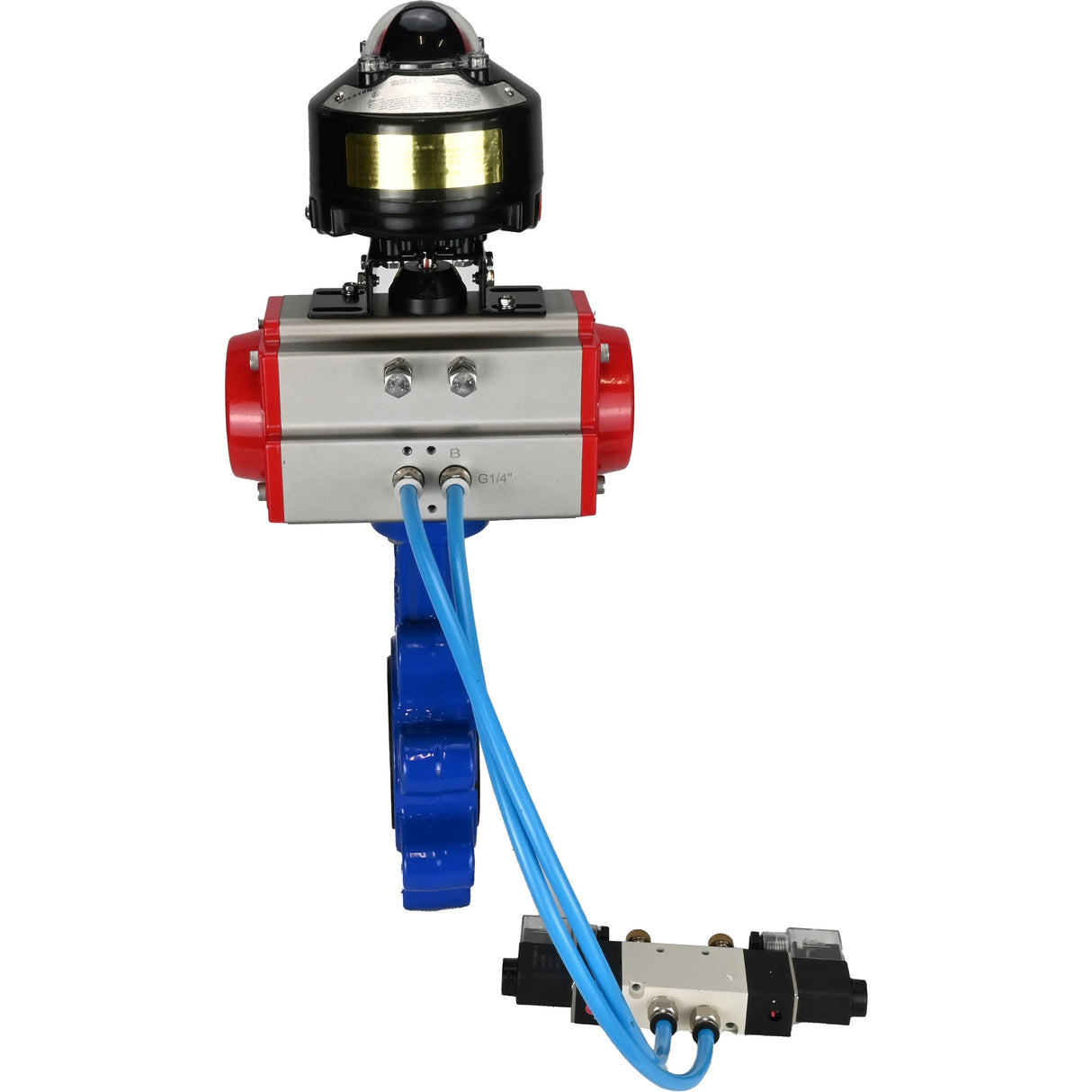 Vanne papillon d'eau Elephant WBV1616N-2W-Fb-H, matériau du corps - fonte QT450, matériau du disque - fonte QT450, joint - NBR, actionneur pneumatique PA-SA avec ressorts de rappel, 4V320-08 220V, BKV APL-510N EX