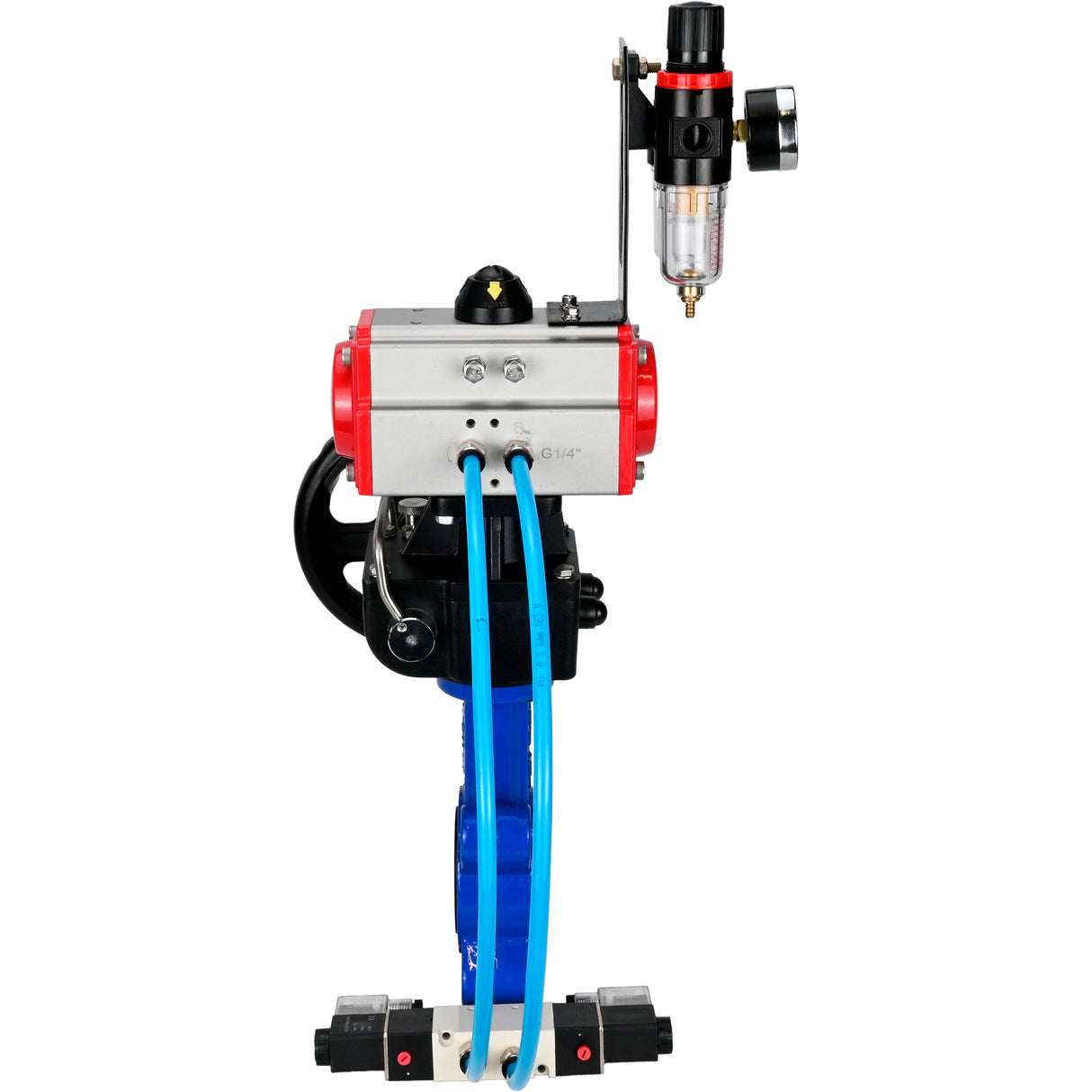 Vanne papillon d'eau Elephant WBV1616N-2W-Fb-H, matériau du corps - fonte QT450, matériau du disque - fonte QT450, joint - NBR, avec actionneur pneumatique double effet PA-DA, 4V320-08 220V, volant MON, BPV AFC2000