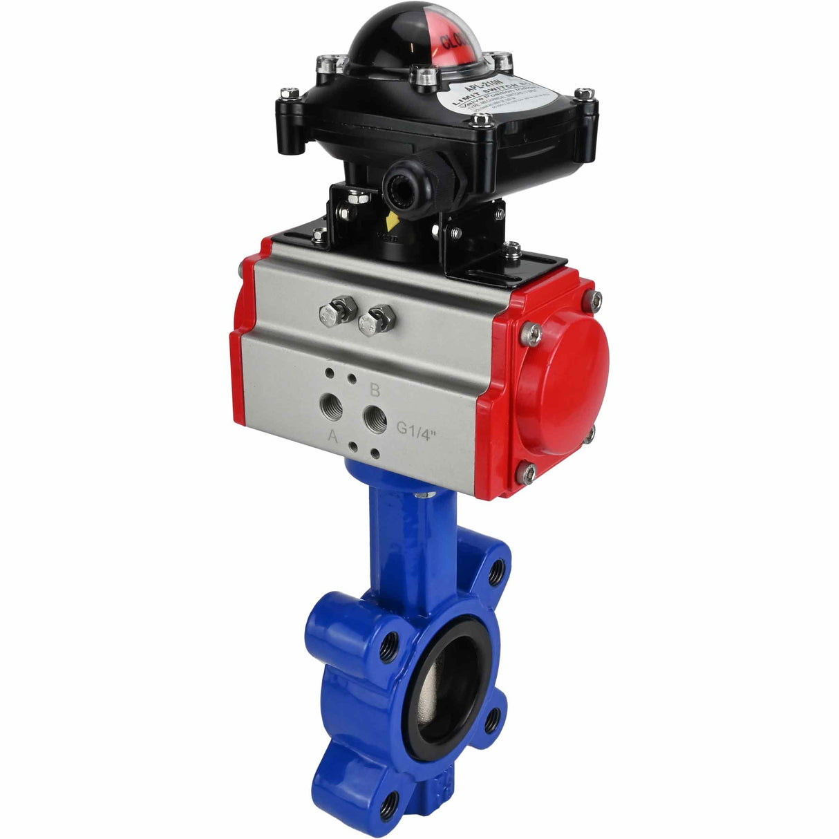 Vanne papillon d'eau Elephant WBV1616E-2W-Fb-H, matériau du corps - fonte QT450, matériau du disque - fonte QT450, joint - EPDM, actionneur pneumatique PA-SA avec ressorts de rappel, , BKV APL-210N