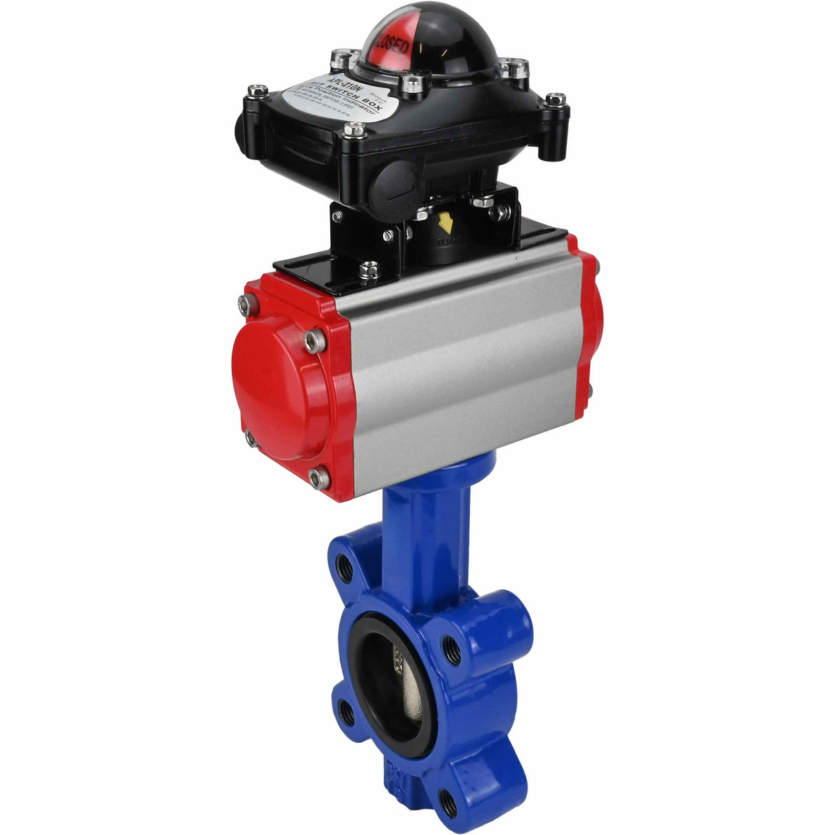 Vanne papillon d'eau Elephant WBV1616N-2W-Fb-H, matériau du corps - fonte QT450, matériau du disque - fonte QT450, joint - NBR, actionneur pneumatique PA-SA avec ressorts de rappel, , BKV APL-210N