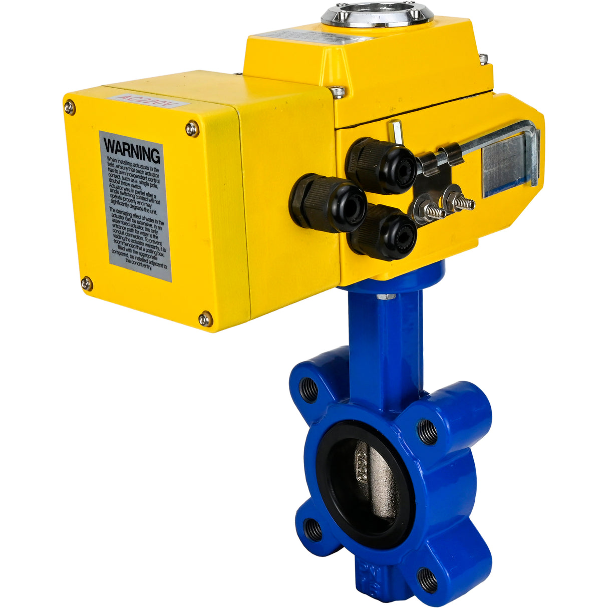 Vanne papillon d'eau Elephant WBV1616N-2W-Fb-H, matériau du corps - fonte QT450, matériau du disque - fonte QT450, joint - NBR, actionneur électrique QT-N-EM-A1-220VAC-U1 220V