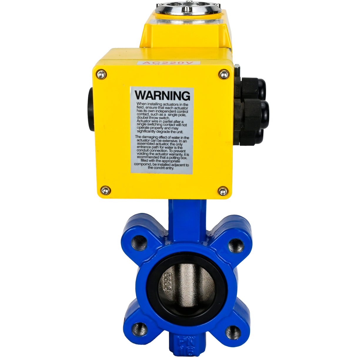 Vanne papillon d'eau Elephant WBV1616N-2W-Fb-H, matériau du corps - fonte QT450, matériau du disque - fonte QT450, joint - NBR, actionneur électrique QT-N-EM-A1-220VAC-U1 220V