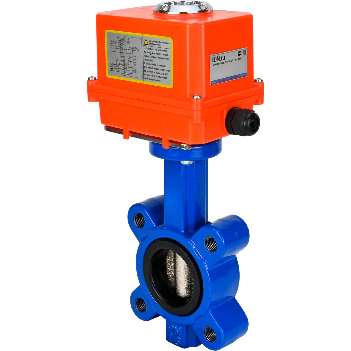 Vanne papillon d'eau Elephant WBV1616E-2W-Fb-H, matériau du corps - fonte QT450, matériau du disque - fonte QT450, joint - EPDM, actionneur électrique QT-N-EM-O1-220VAC-U1 MINI 220V