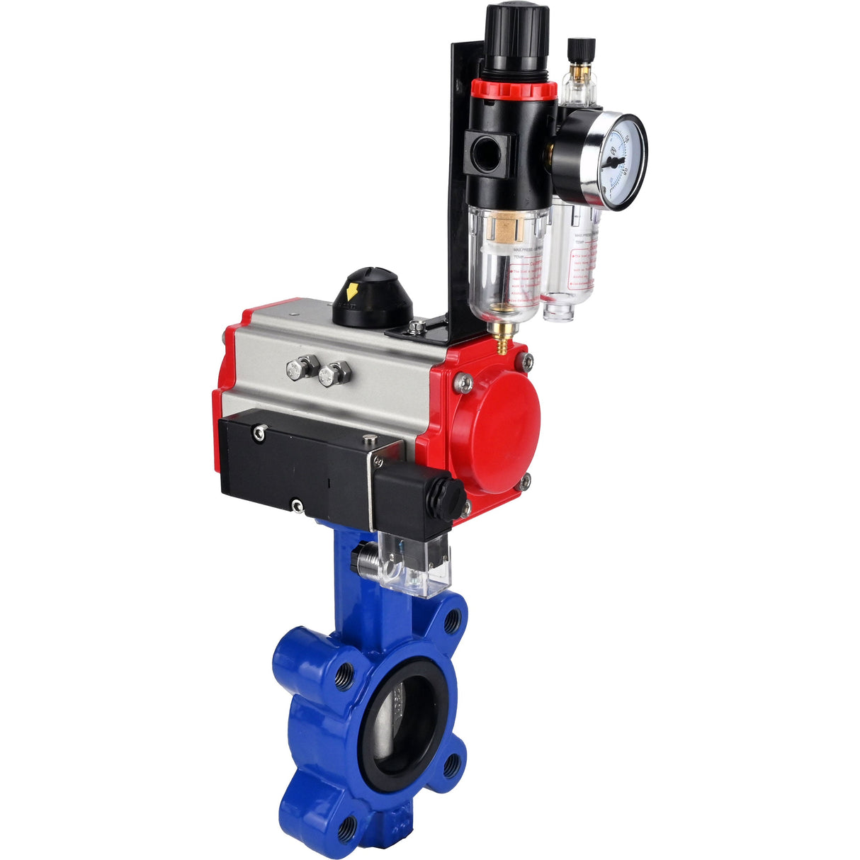 Vanne papillon d'eau Elephant WBV1631N-2W-Fb-H, matériau du corps - fonte QT450, matériau du disque - acier inoxydable AISI 304, joint - NBR, actionneur pneumatique PA-SA avec ressorts de rappel, 4M310-08 24V BPV AFC2000