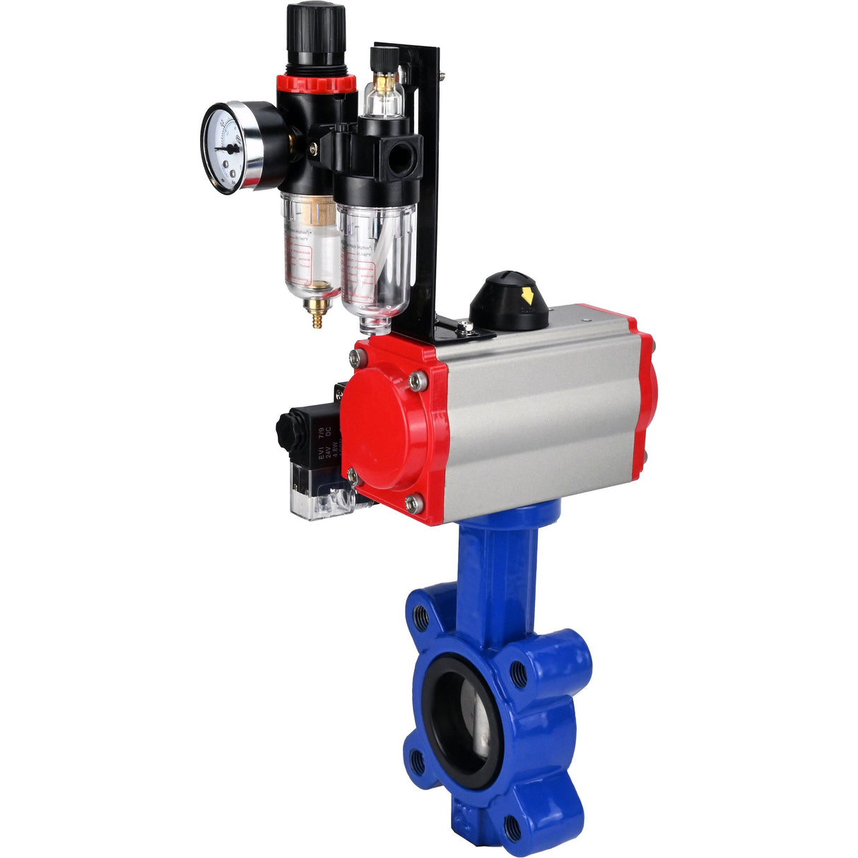 Vanne papillon d'eau Elephant WBV1631N-2W-Fb-H, matériau du corps - fonte QT450, matériau du disque - acier inoxydable AISI 304, joint - NBR, actionneur pneumatique PA-SA avec ressorts de rappel, 4M310-08 24V BPV AFC2000