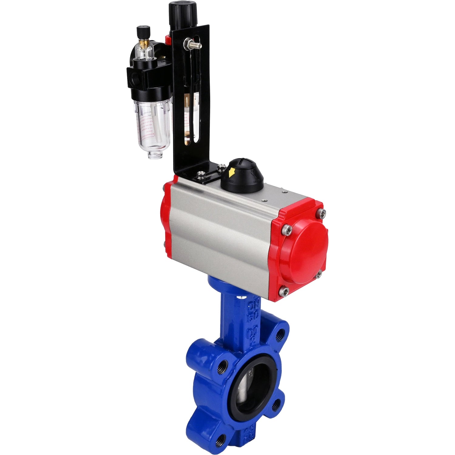 Vanne papillon d'eau Elephant WBV1631N-2W-Fb-H, matériau du corps - fonte QT450, matériau du disque - acier inoxydable AISI 304, joint - NBR, avec actionneur pneumatique double effet PA-DA, 4M310-08 220V, BPV AFC2000