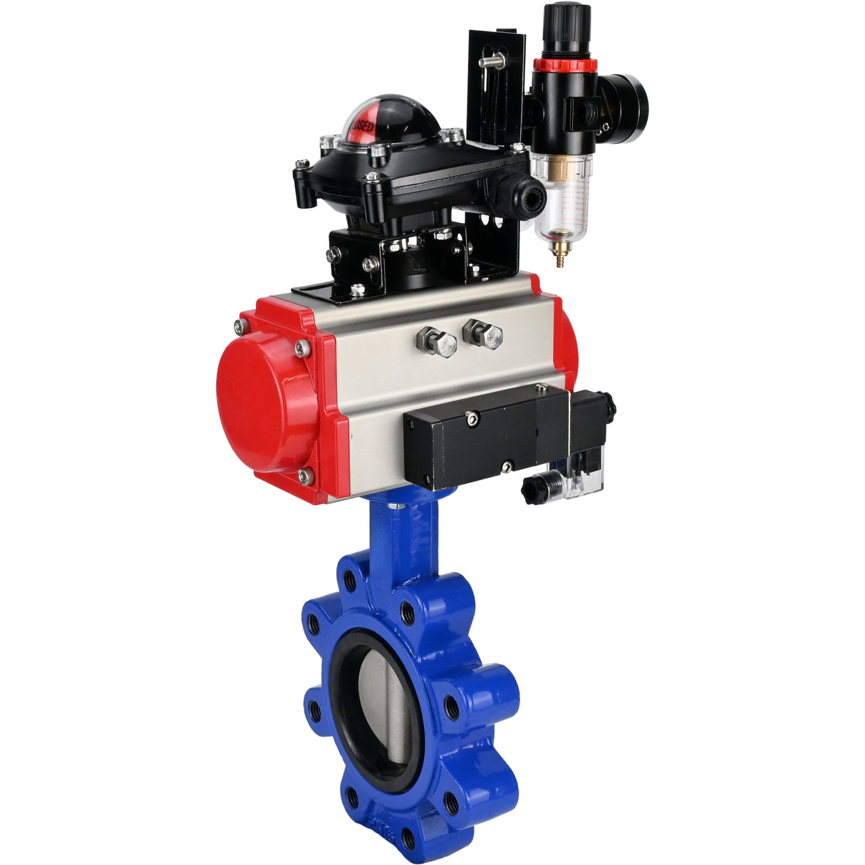 Vanne papillon d'eau Elephant WBV1631E-2W-Fb-H, matériau du corps - fonte QT450, matériau du disque - acier inoxydable AISI 304, joint - EPDM, actionneur pneumatique PA-SA avec ressorts de rappel, 4M310-08 24V, BKV APL-210N BPV AFC2000