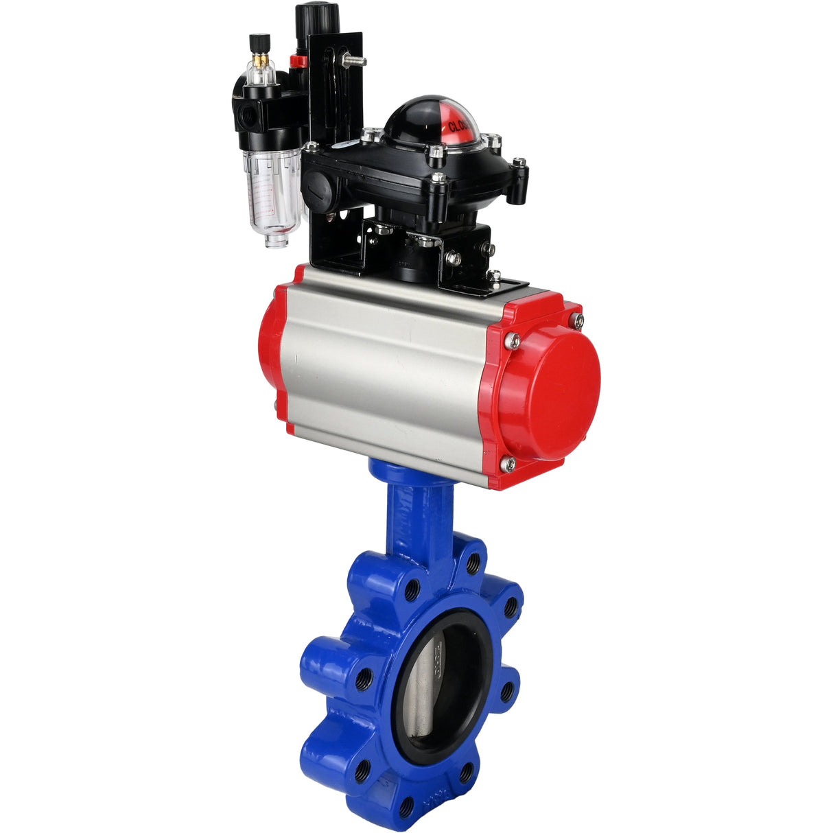 Vanne papillon d'eau Elephant WBV1631E-2W-Fb-H, matériau du corps - fonte QT450, matériau du disque - acier inoxydable AISI 304, joint - EPDM, actionneur pneumatique PA-SA avec ressorts de rappel, 4M310-08 24V, BKV APL-210N BPV AFC2000