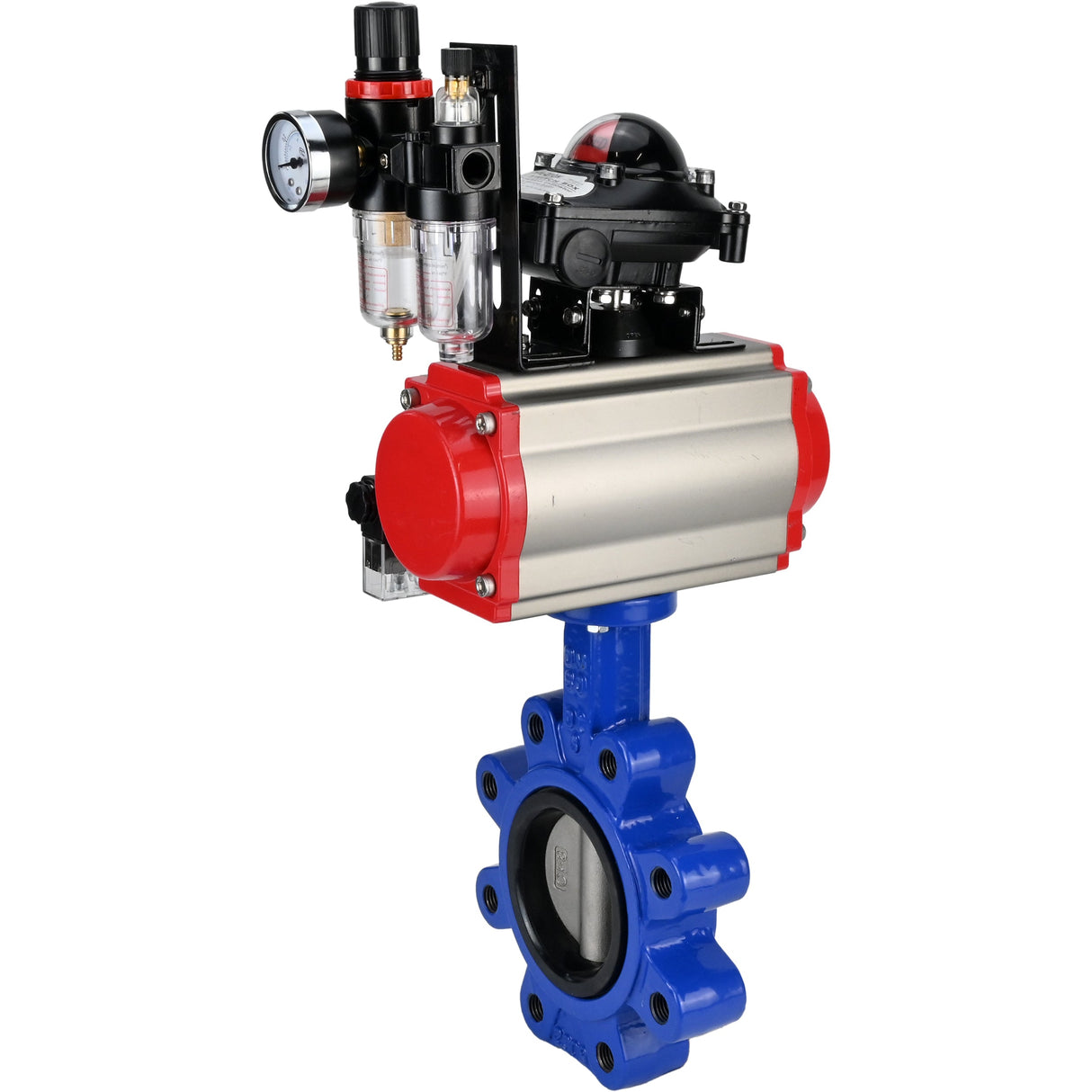 Vanne papillon d'eau Elephant WBV1631E-2W-Fb-H, matériau du corps - fonte QT450, matériau du disque - acier inoxydable AISI 304, joint - EPDM, actionneur pneumatique PA-SA avec ressorts de rappel, 4M310-08 24V, BKV APL-210N BPV AFC2000