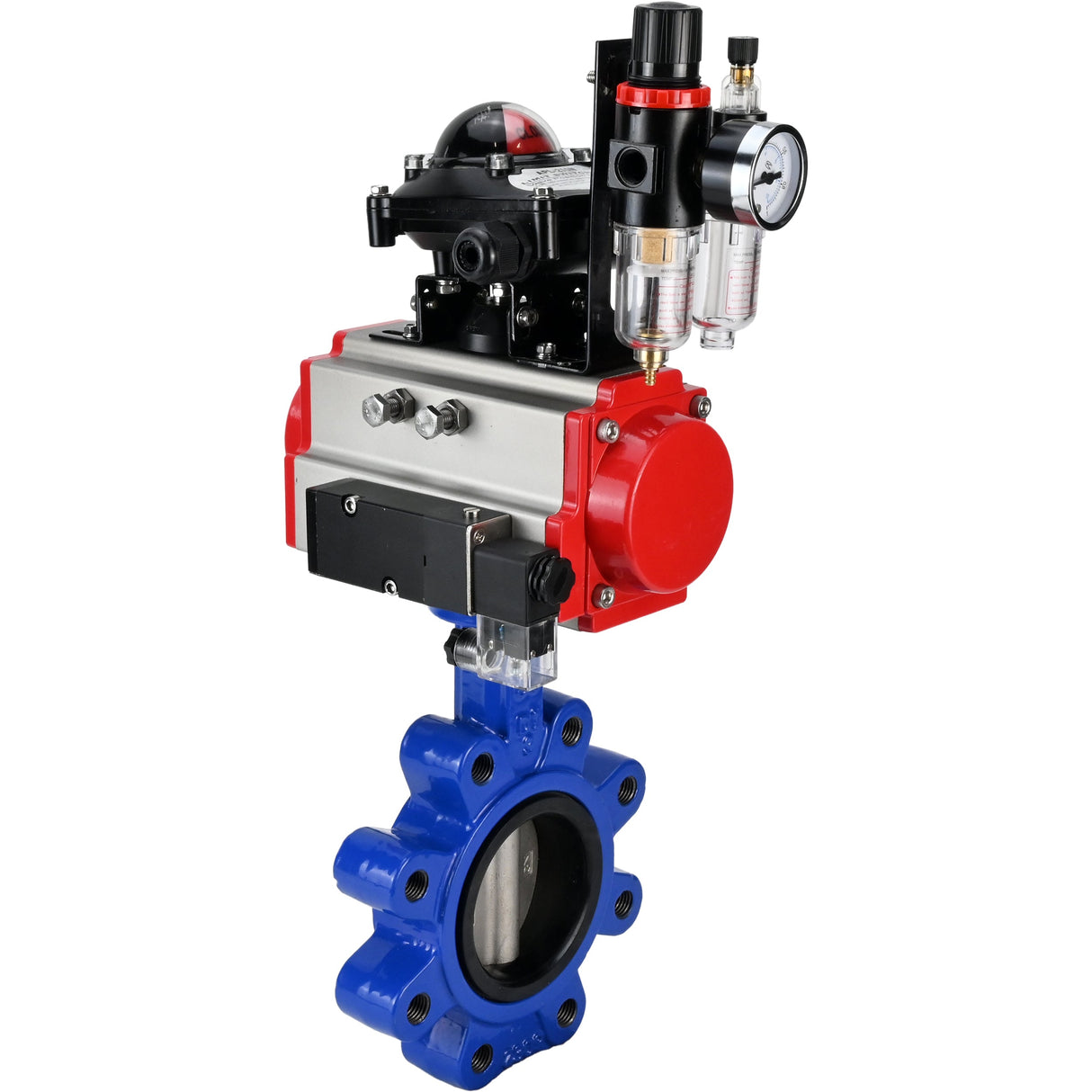 Vanne papillon d'eau Elephant WBV1631N-2W-Fb-H, matériau du corps - fonte QT450, matériau du disque - acier inoxydable AISI 304, joint - NBR, actionneur pneumatique PA-SA avec ressorts de rappel, 4M310-08 220V, BKV APL-210N BPV AFC2000