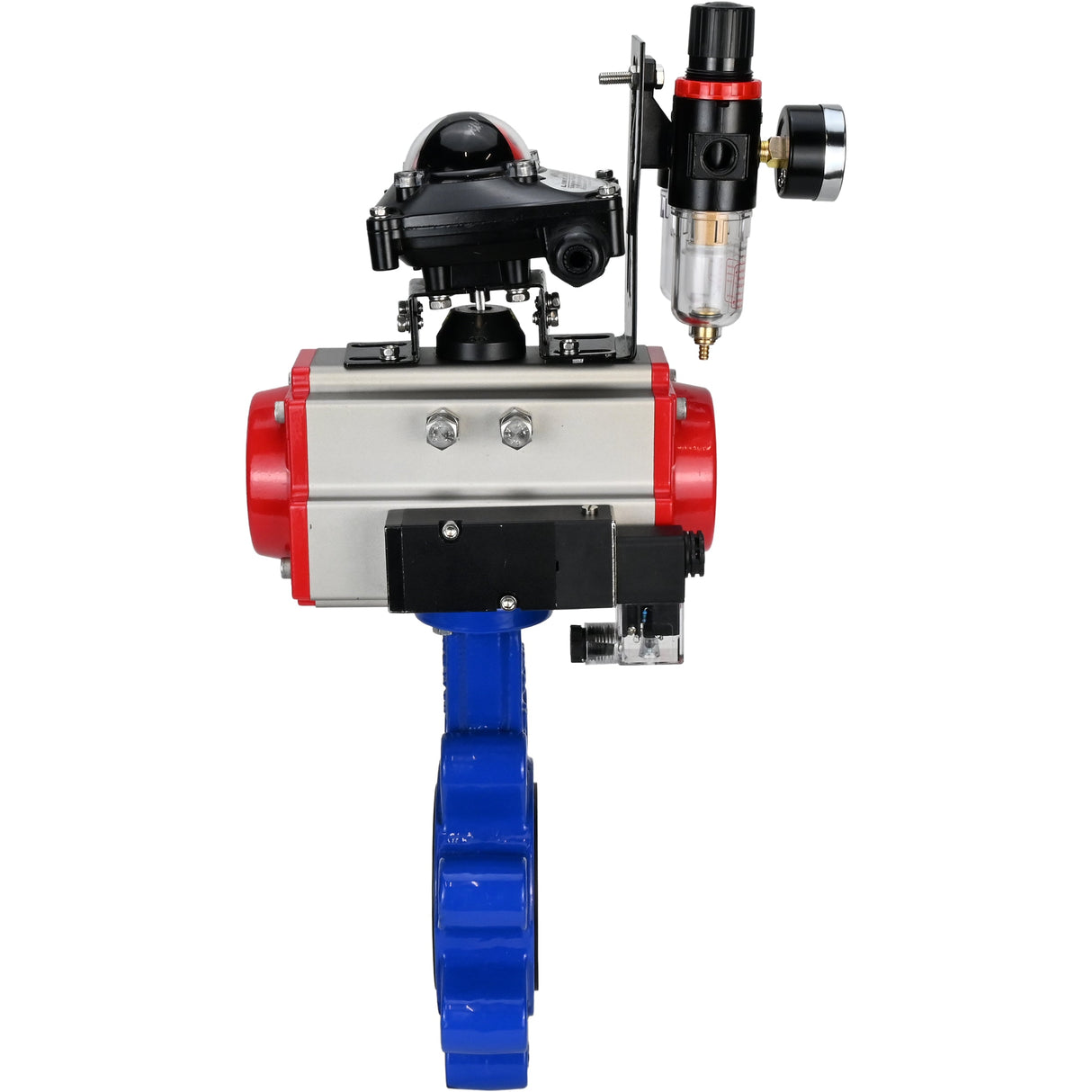 Vanne papillon d'eau Elephant WBV1631E-2W-Fb-H, matériau du corps - fonte QT450, matériau du disque - acier inoxydable AISI 304, joint - EPDM, actionneur pneumatique PA-SA avec ressorts de rappel, 4M310-08 220V, BKV APL-210N BPV AFC2000