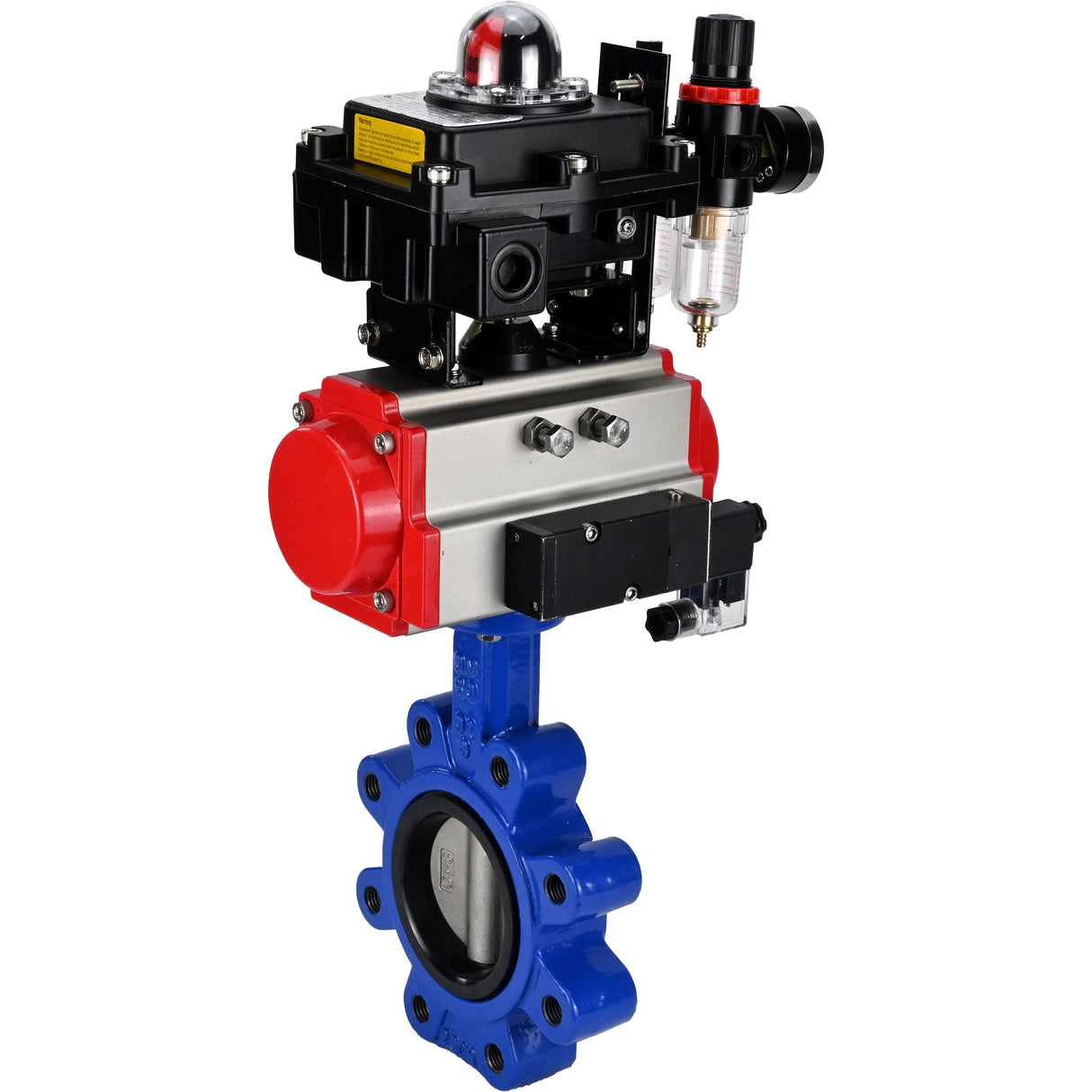 Vanne papillon d'eau Elephant WBV1631N-2W-Fb-H, matériau du corps - fonte QT450, matériau du disque - acier inoxydable AISI 304, joint - NBR, actionneur pneumatique PA-SA avec ressorts de rappel, 4M310-08 24V, BKV APL-410N EX BPV AFC2000