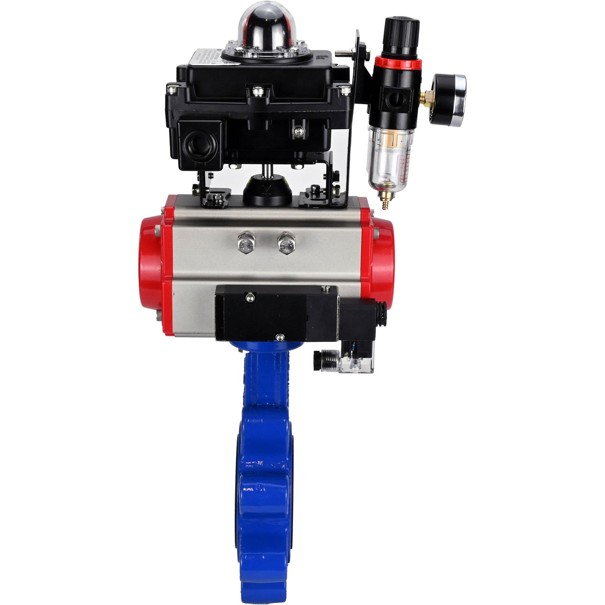 Vanne papillon d'eau Elephant WBV1631N-2W-Fb-H, matériau du corps - fonte QT450, matériau du disque - acier inoxydable AISI 304, joint - NBR, actionneur pneumatique PA-SA avec ressorts de rappel, 4M310-08 24V, BKV APL-410N EX BPV AFC2000