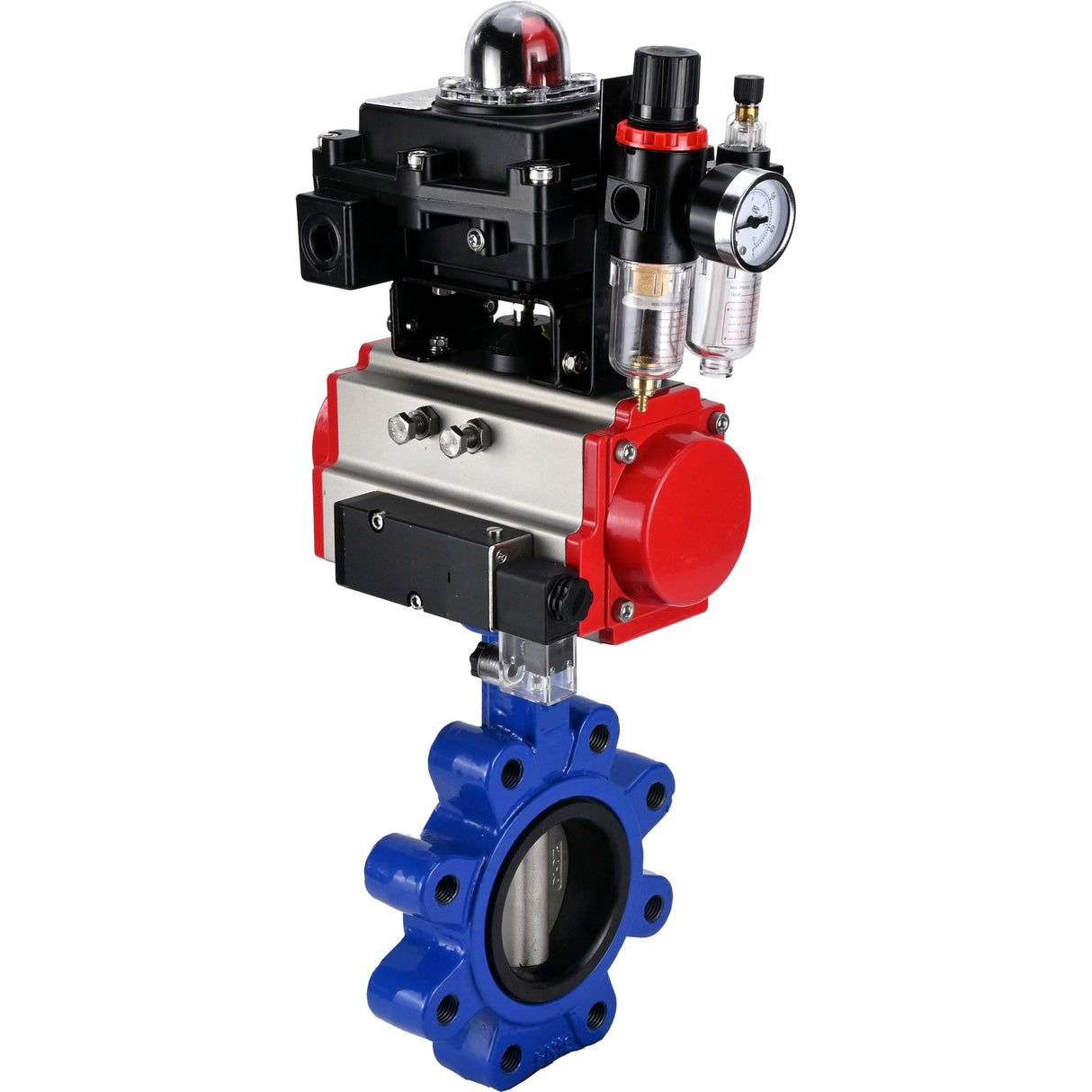 Vanne papillon d'eau Elephant WBV1631E-2W-Fb-H, matériau du corps - fonte QT450, matériau du disque - acier inoxydable AISI 304, joint - EPDM, actionneur pneumatique PA-SA avec ressorts de rappel, 4M310-08 220V, BKV APL-410N EX BPV AFC2000