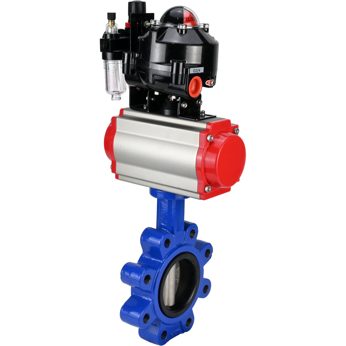 Vanne papillon d'eau Elephant WBV1631N-2W-Fb-H, matériau du corps - fonte QT450, matériau du disque - acier inoxydable AISI 304, joint - NBR, actionneur pneumatique PA-SA avec ressorts de rappel, 4M310-08 220V, BKV APL-510N EX, BPV AFC2000