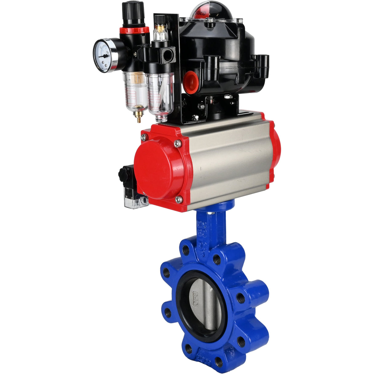 Vanne papillon d'eau Elephant WBV1631E-2W-Fb-H, matériau du corps - fonte QT450, matériau du disque - acier inoxydable AISI 304, joint - EPDM, actionneur pneumatique PA-SA avec ressorts de rappel, 4M310-08 24V, BKV APL-510N EX, BPV AFC2000