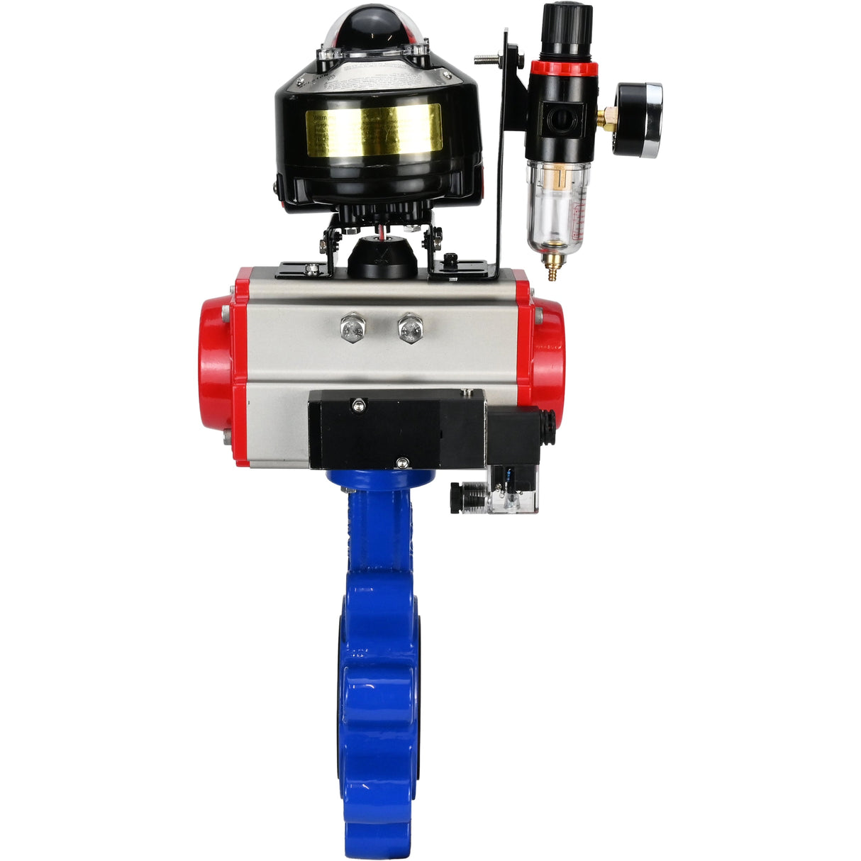 Vanne papillon d'eau Elephant WBV1631E-2W-Fb-H, matériau du corps - fonte QT450, matériau du disque - acier inoxydable AISI 304, joint - EPDM, actionneur pneumatique PA-SA avec ressorts de rappel, 4M310-08 24V, BKV APL-510N EX, BPV AFC2000