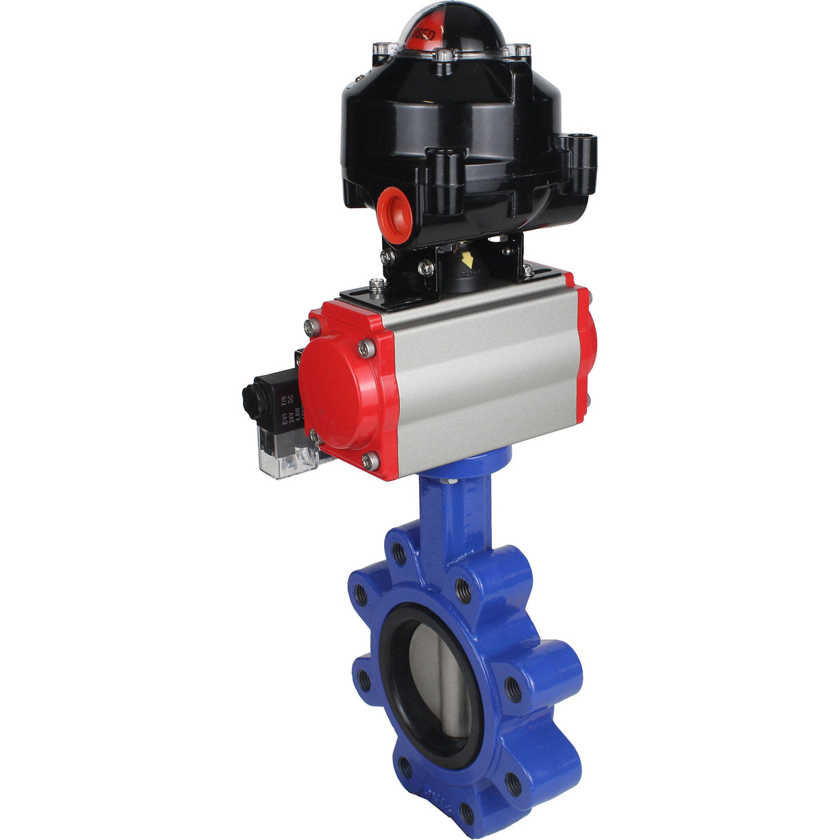 Vanne papillon d'eau Elephant WBV1631E-2W-Fb-H, matériau du corps - fonte QT450, matériau du disque - acier inoxydable AISI 304, joint - EPDM, actionneur pneumatique PA-SA avec ressorts de rappel, 4M310-08 24V, BKV APL-510N EX