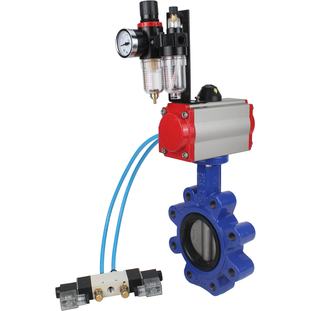 Vanne papillon d'eau Elephant WBV1631N-2W-Fb-H, matériau du corps - fonte QT450, matériau du disque - acier inoxydable AISI 304, joint - NBR, avec actionneur pneumatique double effet PA-DA, 4V320-08 220V, BPV AFC2000