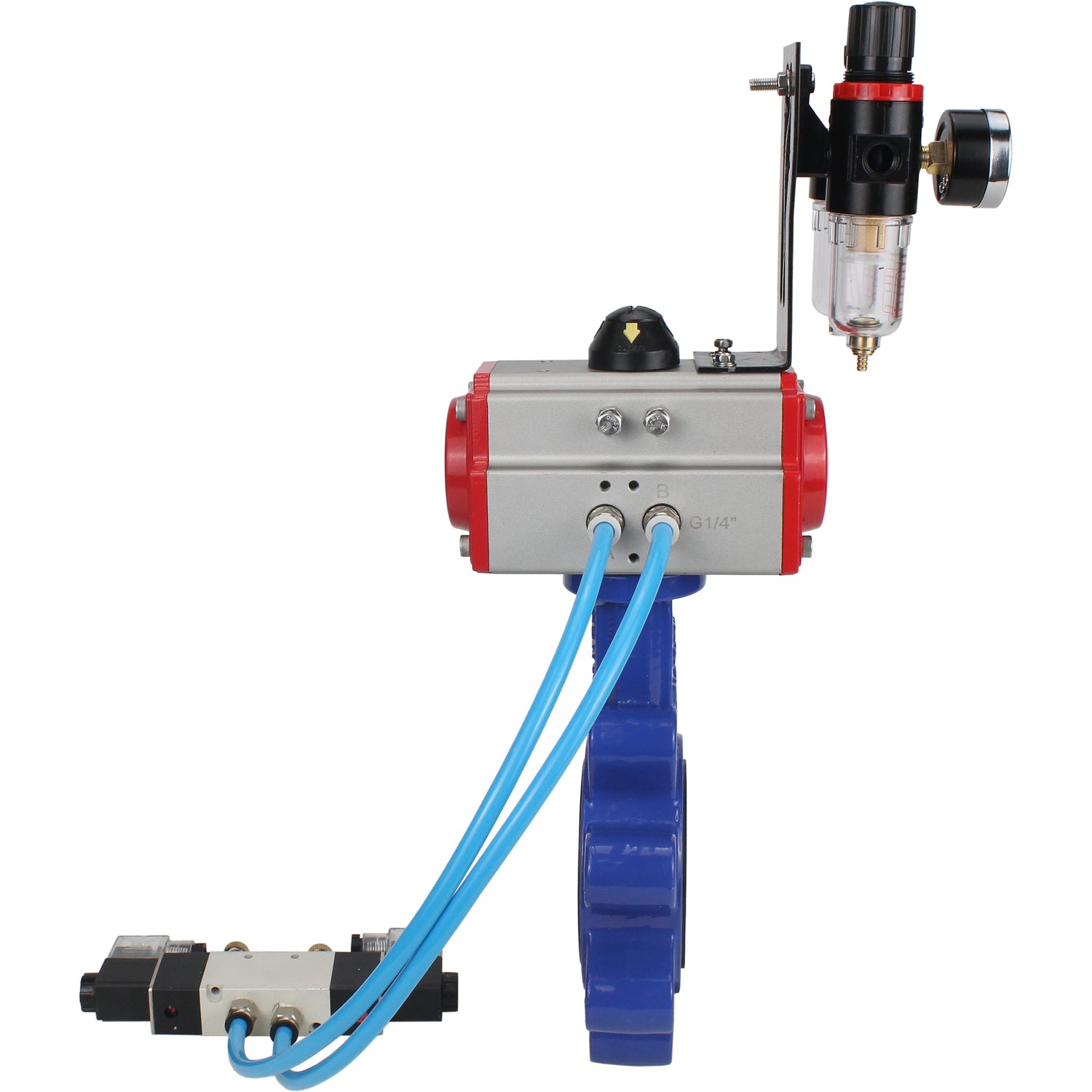 Vanne papillon d'eau Elephant WBV1631N-2W-Fb-H, matériau du corps - fonte QT450, matériau du disque - acier inoxydable AISI 304, joint - NBR, avec actionneur pneumatique double effet PA-DA, 4V320-08 220V, BPV AFC2000