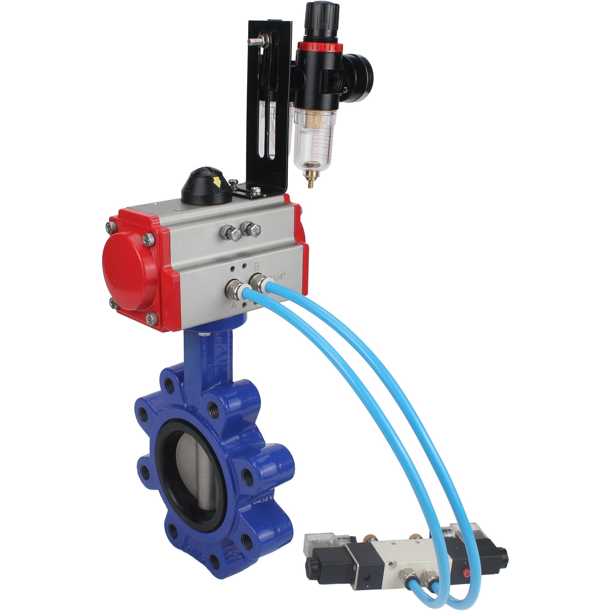 Vanne papillon d'eau Elephant WBV1631N-2W-Fb-H, matériau du corps - fonte QT450, matériau du disque - acier inoxydable AISI 304, joint - NBR, avec actionneur pneumatique double effet PA-DA, 4V320-08 220V, BPV AFC2000