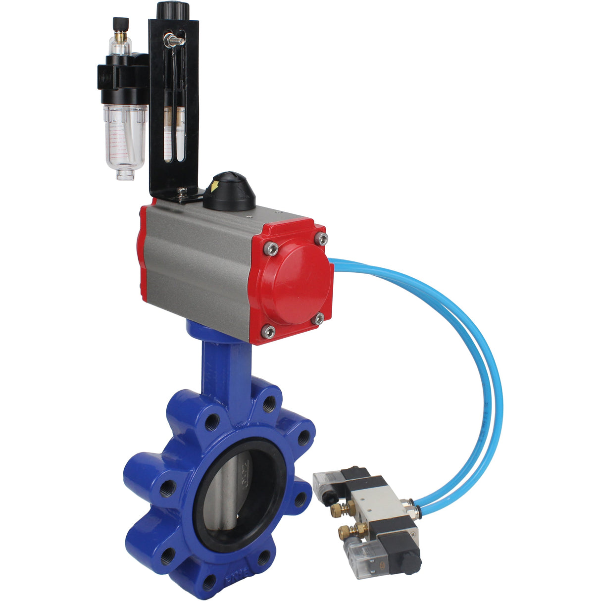 Vanne papillon d'eau Elephant WBV1631N-2W-Fb-H, matériau du corps - fonte QT450, matériau du disque - acier inoxydable AISI 304, joint - NBR, actionneur pneumatique PA-SA avec ressorts de rappel, 4V320-10 220V BPV AFC2000