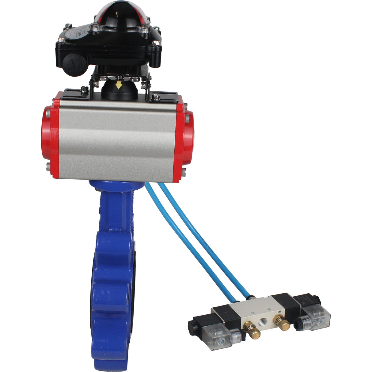 Vanne papillon d'eau Elephant WBV1631E-2W-Fb-H, matériau du corps - fonte QT450, matériau du disque - acier inoxydable AISI 304, joint - EPDM, actionneur pneumatique PA-SA avec ressorts de rappel, 4V320-10 220V, BKV APL-210N