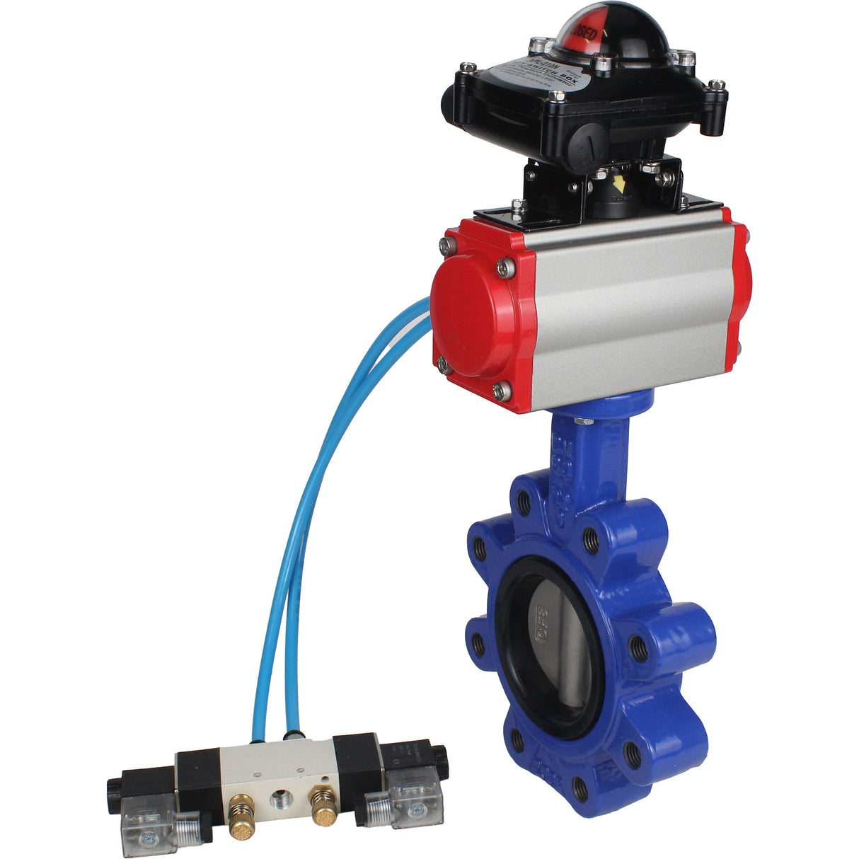 Vanne papillon d'eau Elephant WBV1631E-2W-Fb-H, matériau du corps - fonte QT450, matériau du disque - acier inoxydable AISI 304, joint - EPDM, actionneur pneumatique PA-SA avec ressorts de rappel, 4V320-10 220V, BKV APL-210N